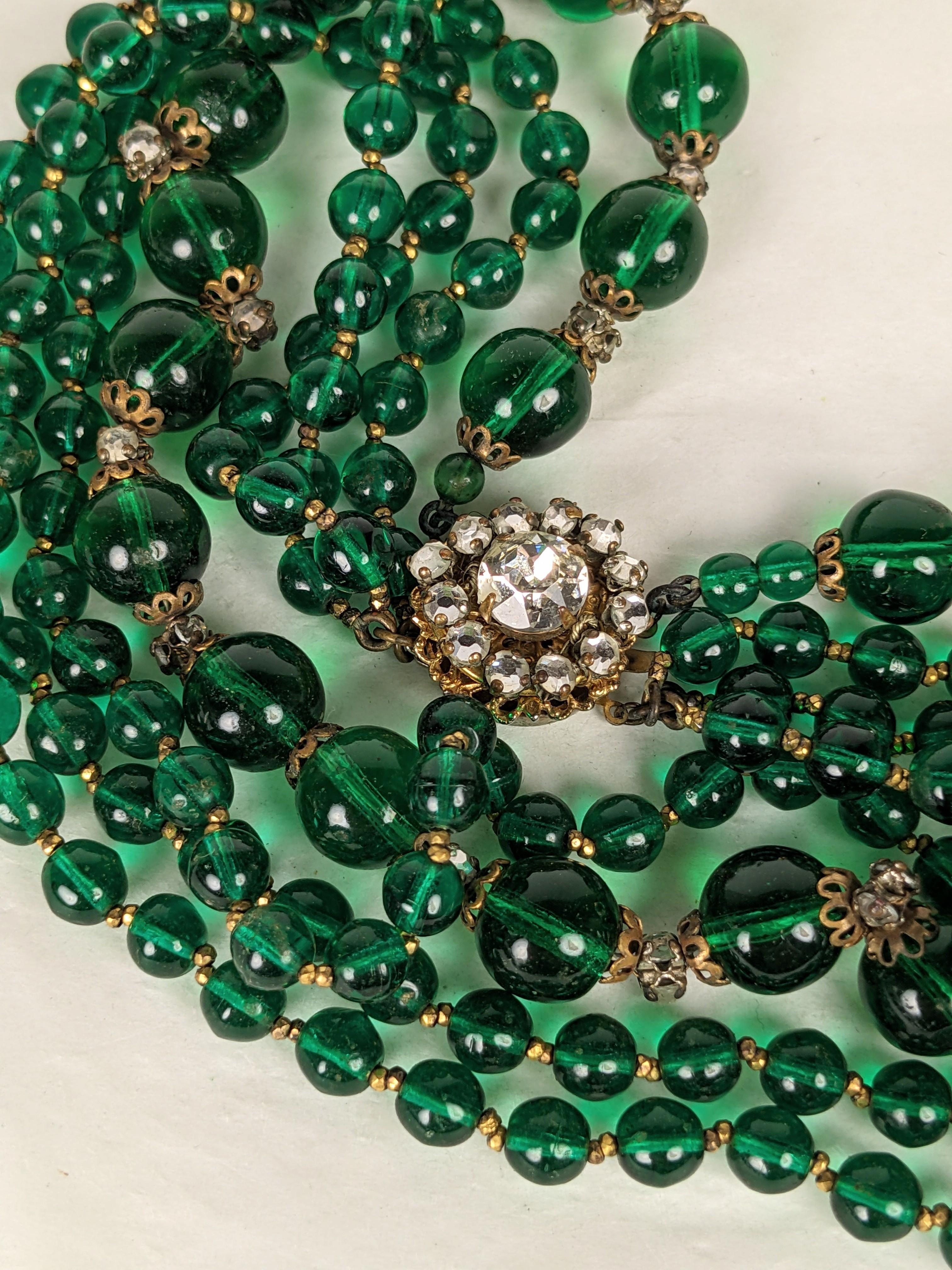 Miriam Haskell Emerald  Gripoix Glass Bead Necklace In Excellent Condition For Sale In New York, NY