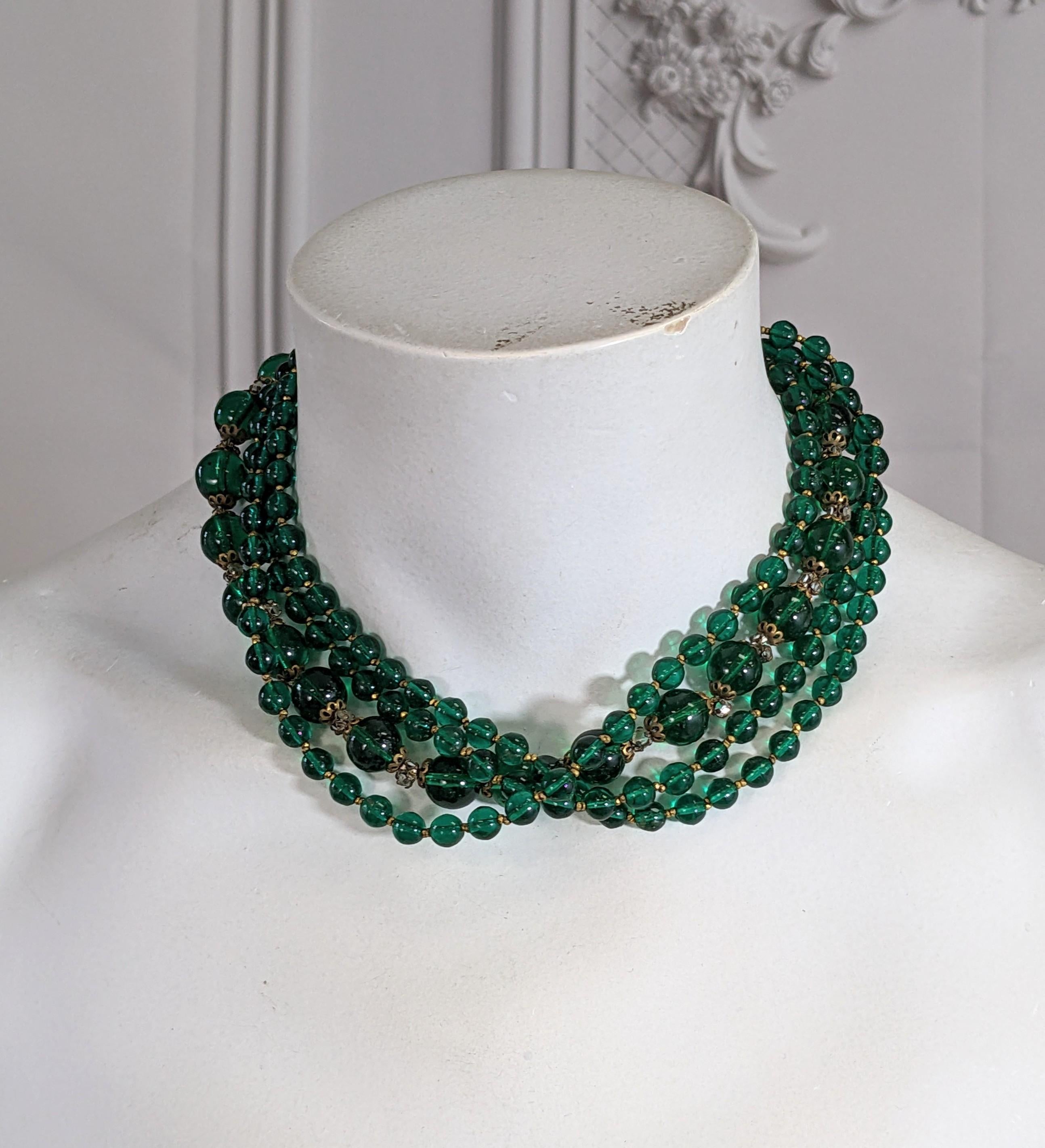 Miriam Haskell Emerald  Gripoix Glass Bead Necklace For Sale 1