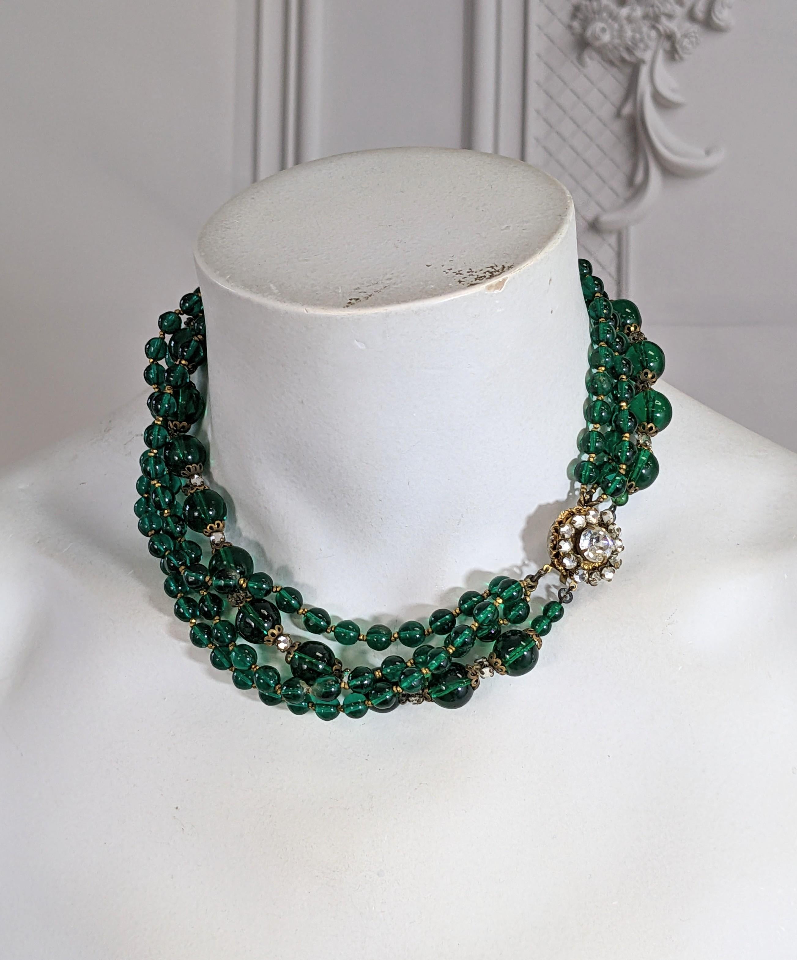 Miriam Haskell - Émeraude  Collier de perles de verre Gripoix en vente 2