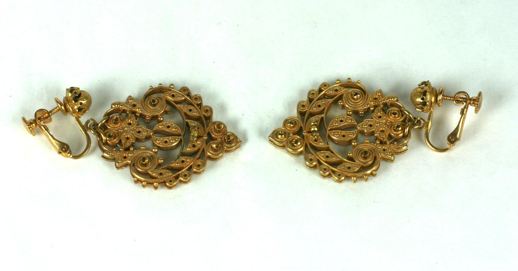 Miriam Haskell Etruscan Revival Pendant Earclips In Excellent Condition For Sale In New York, NY