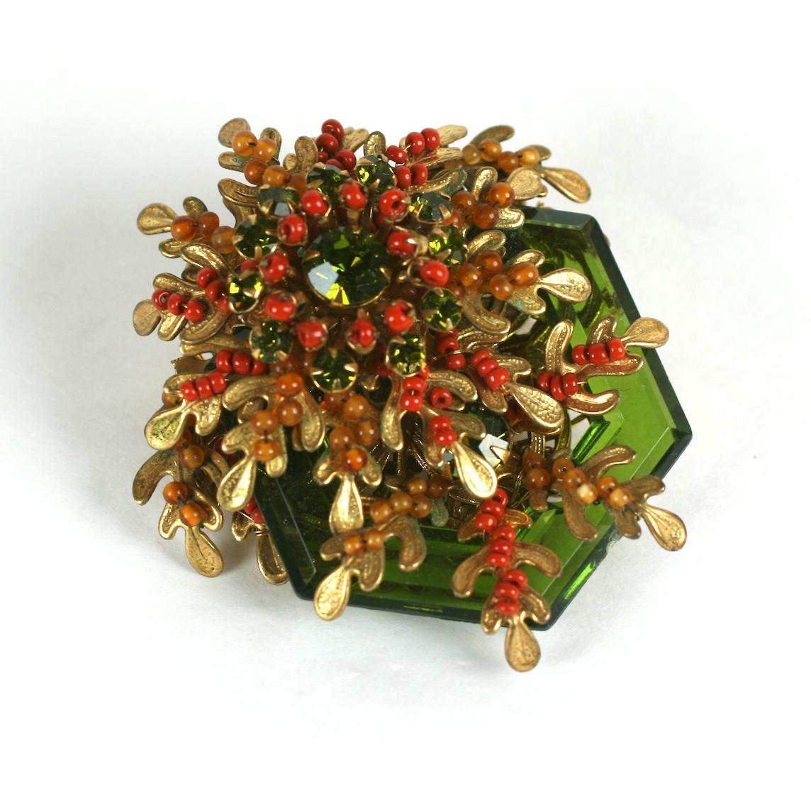 Retro Miriam Haskell Faceted Crystal Beaded Brooch For Sale