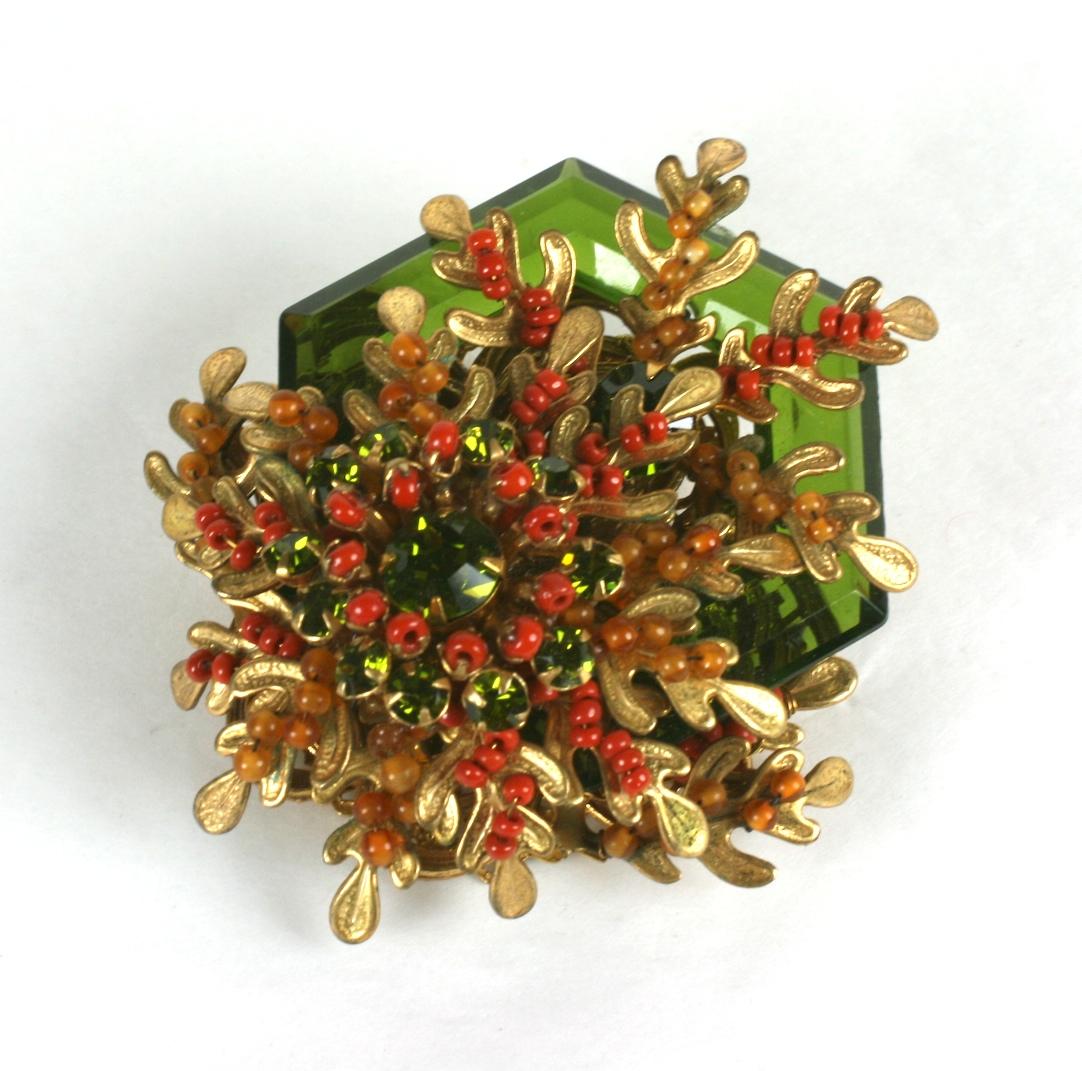 Mixed Cut Miriam Haskell Faceted Crystal Beaded Brooch For Sale
