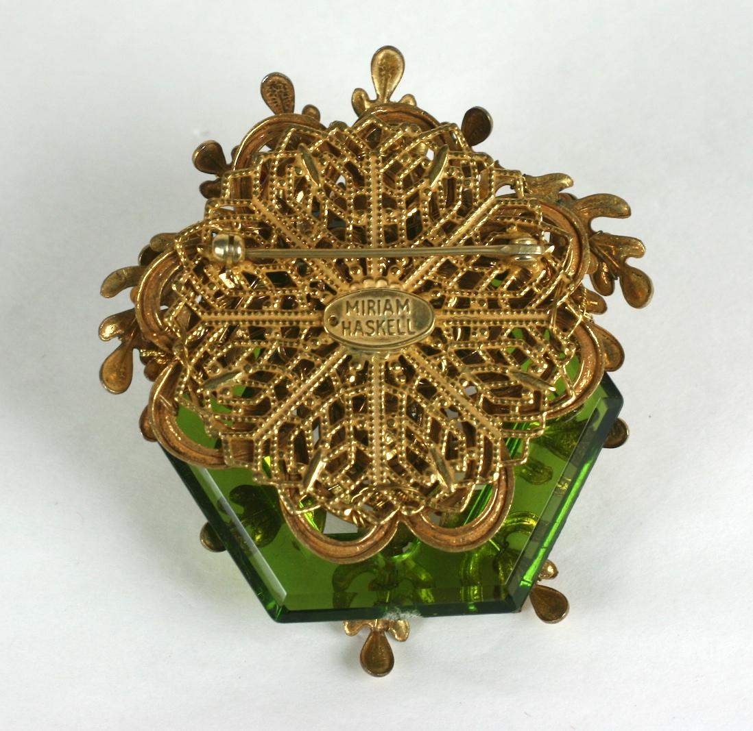 Miriam Haskell Faceted Crystal Beaded Brooch In Excellent Condition For Sale In New York, NY