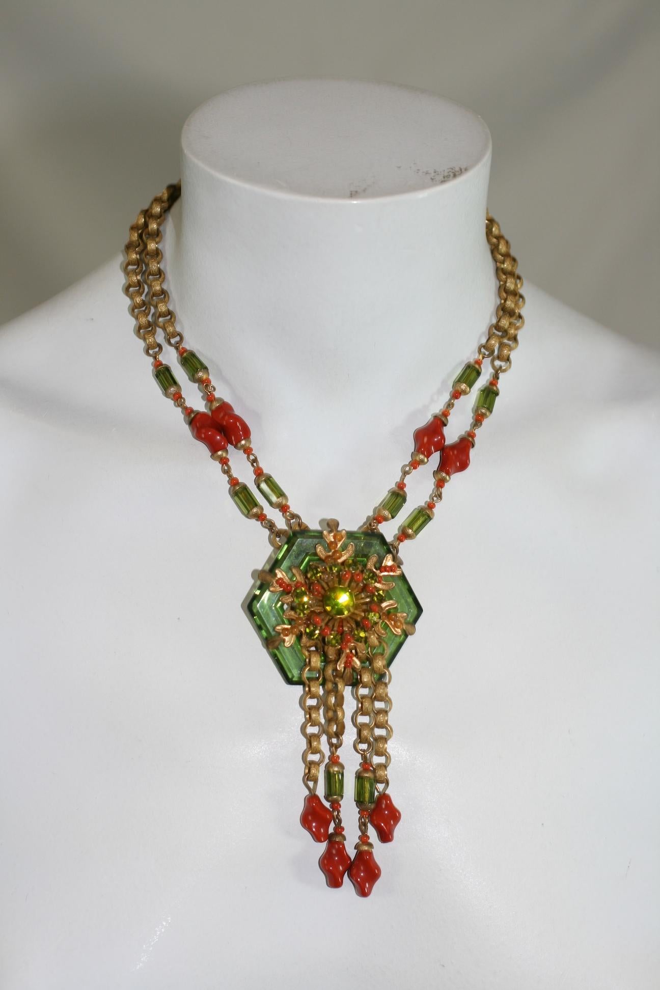Miriam Haskell Faceted Crystal Beaded Pendant Necklace For Sale 3