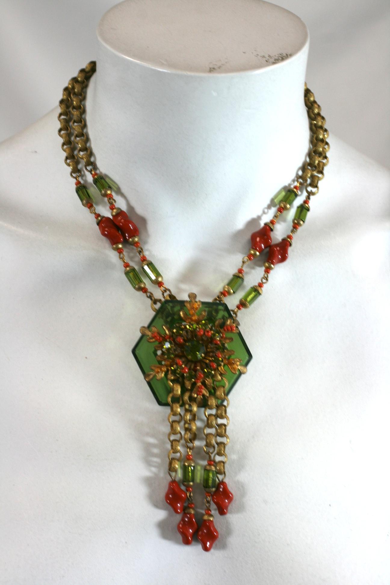 Miriam Haskell Faceted Crystal Beaded Pendant Necklace For Sale 4