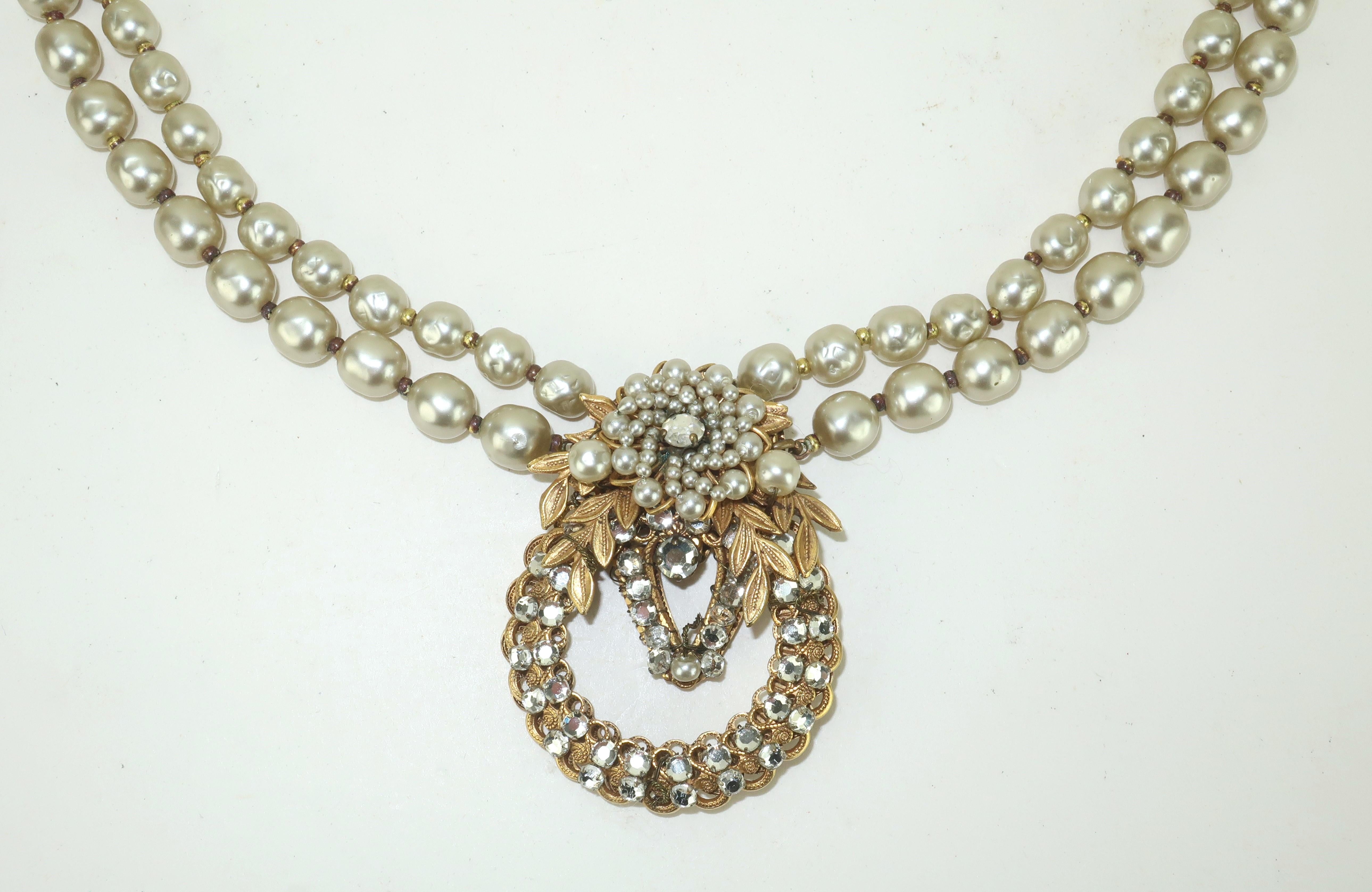 Miriam Haskell opened her first New York costume jewelry store in the 1920's and enjoyed a successful career through the 1960's gaining a reputation for beautiful and high quality pieces admired by stylish patrons including Joan Crawford and Gloria
