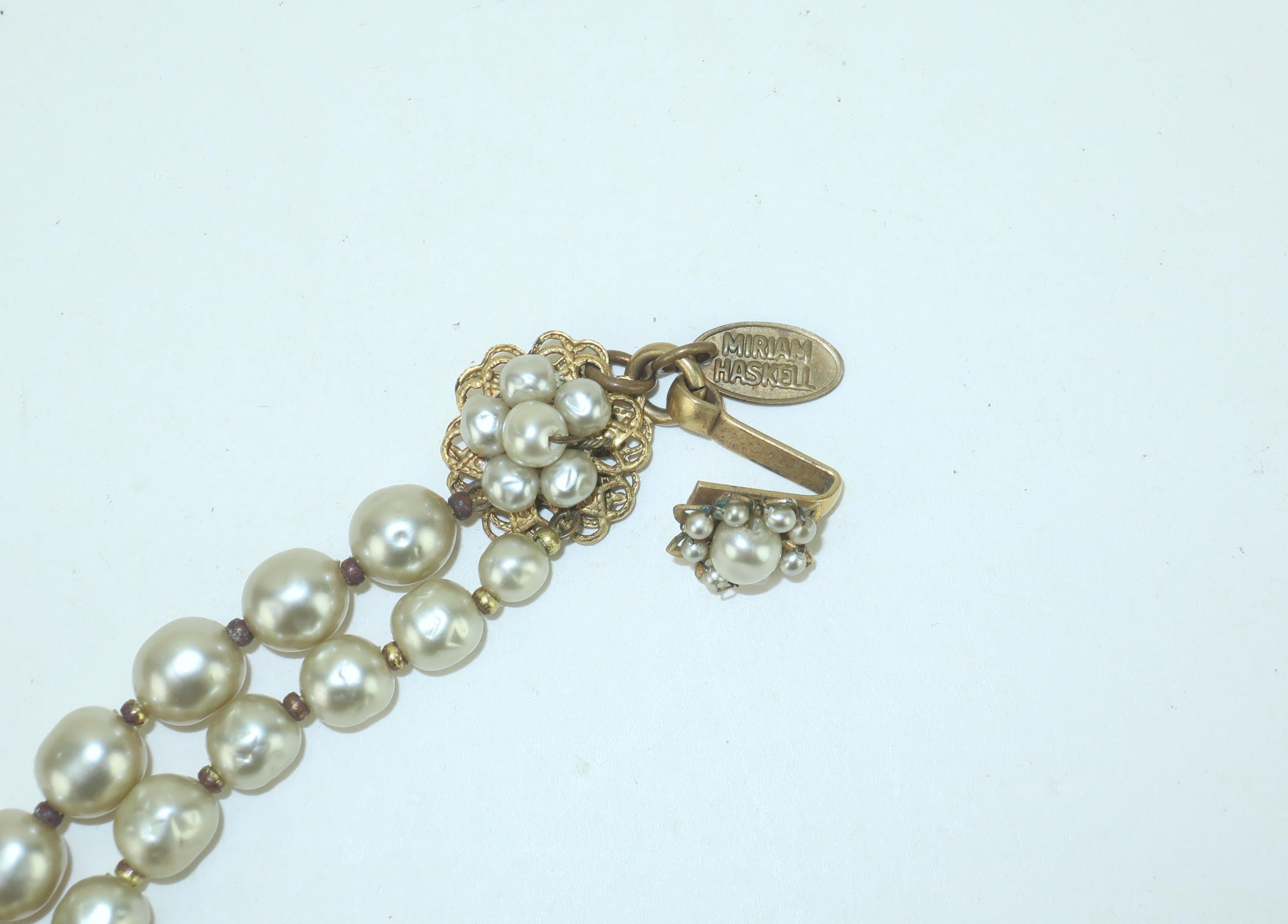 Women's MIRIAM HASKELL Faux Baroque Pearl & Rhinestone Pendant Necklace, 1950's