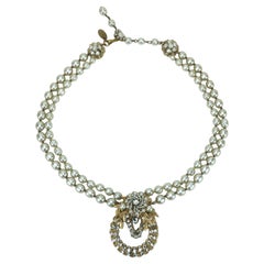 MIRIAM HASKELL Faux Baroque Pearl & Rhinestone Pendant Necklace, 1950's