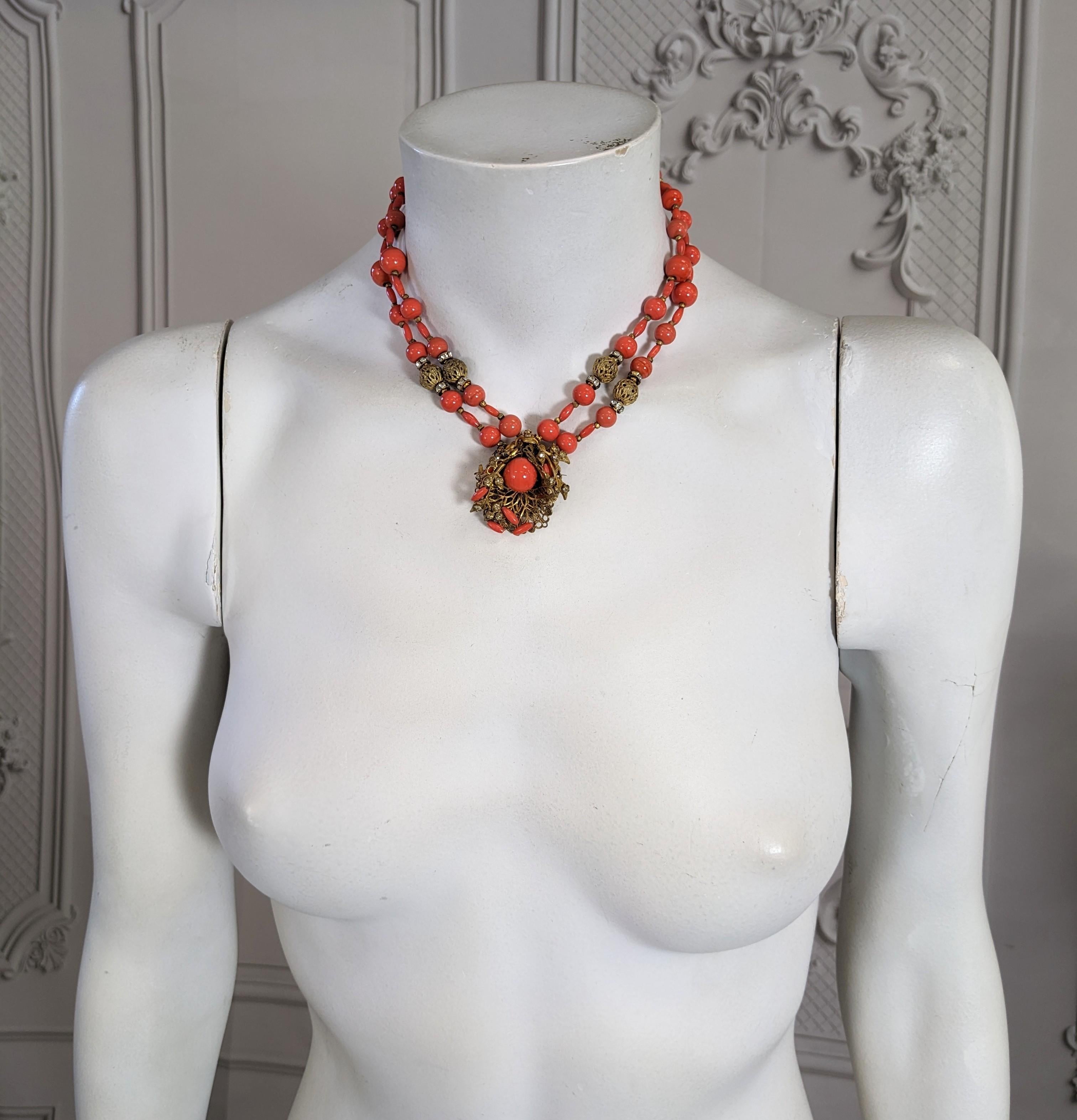 Miriam Haskell Faux Coral Filigree Suite For Sale 6