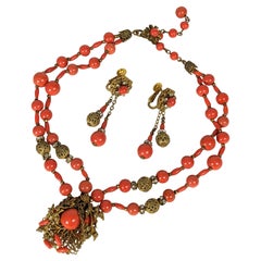 Miriam Haskell Faux Coral Filigree Suite