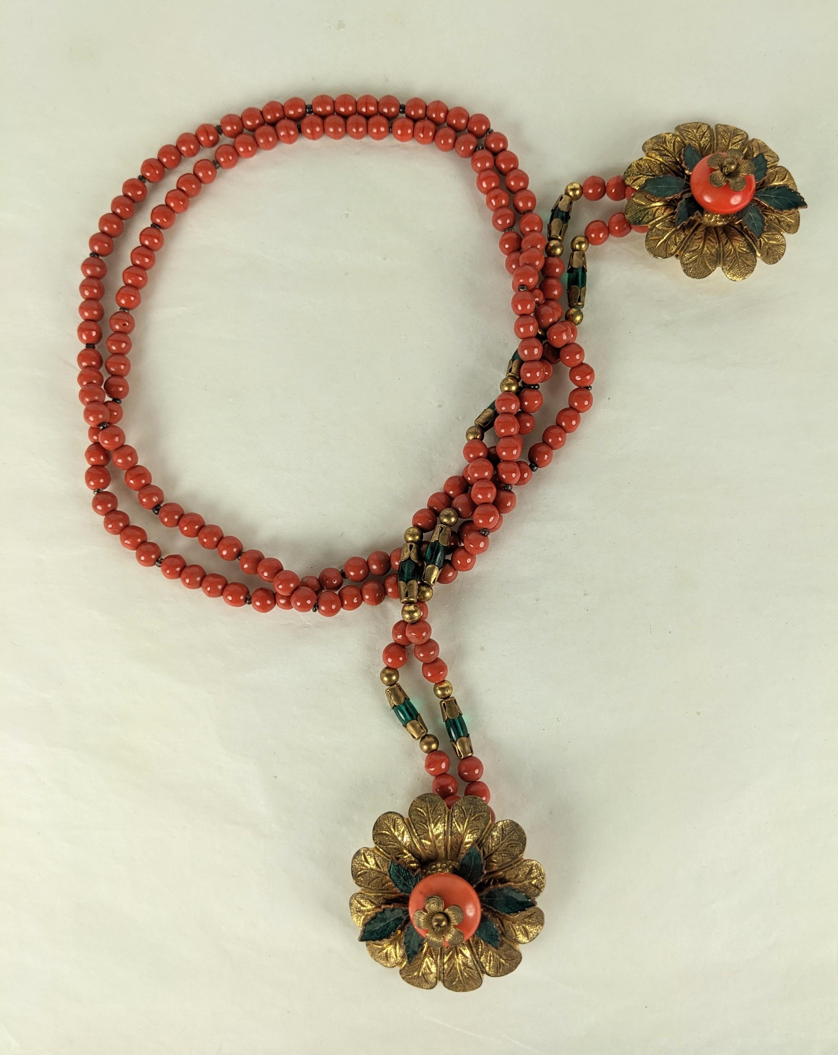 Miriam Haskell Faux Coral Lariat Clip  In Good Condition For Sale In New York, NY