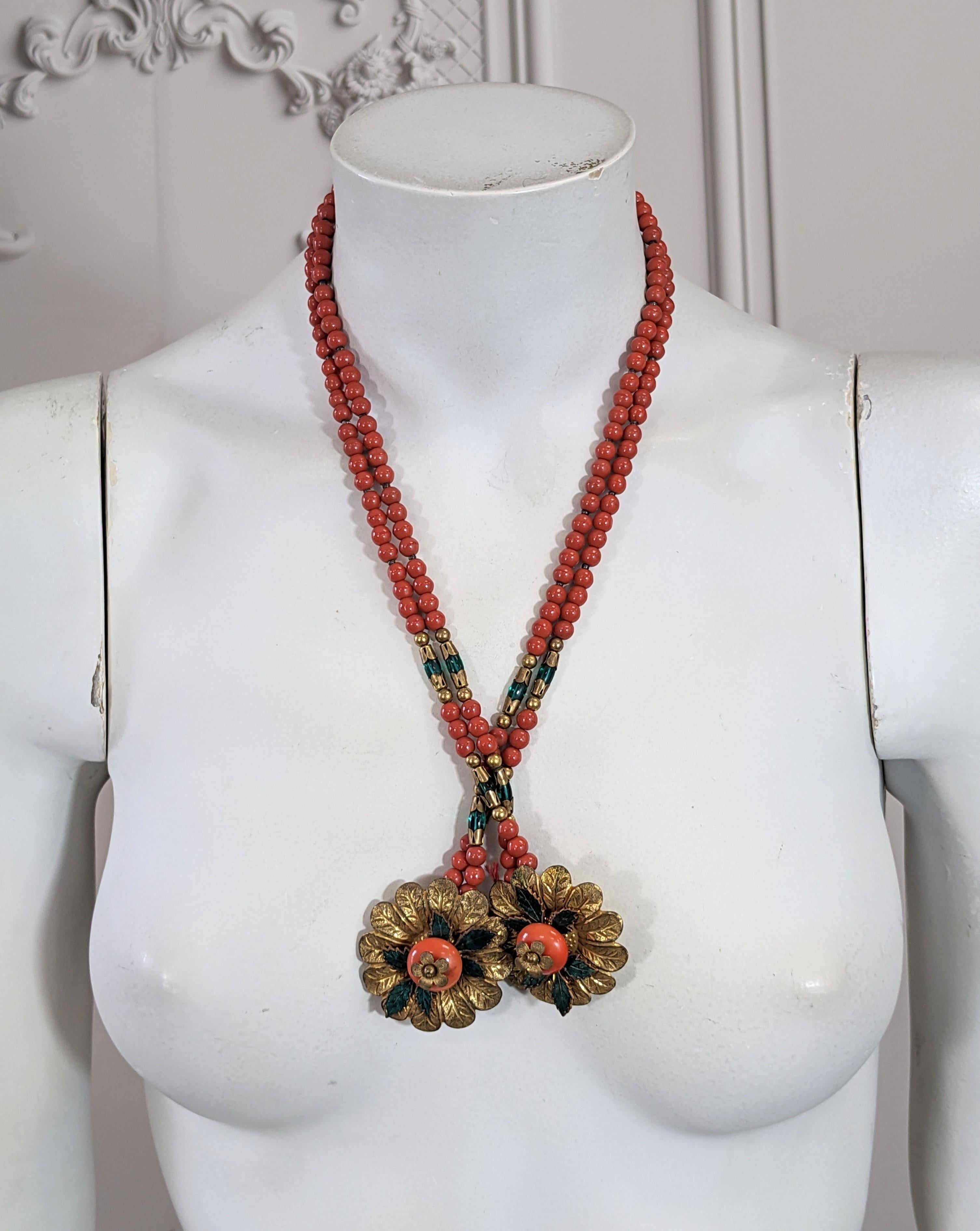 Miriam Haskell Faux Coral Lariat Clip  For Sale 4
