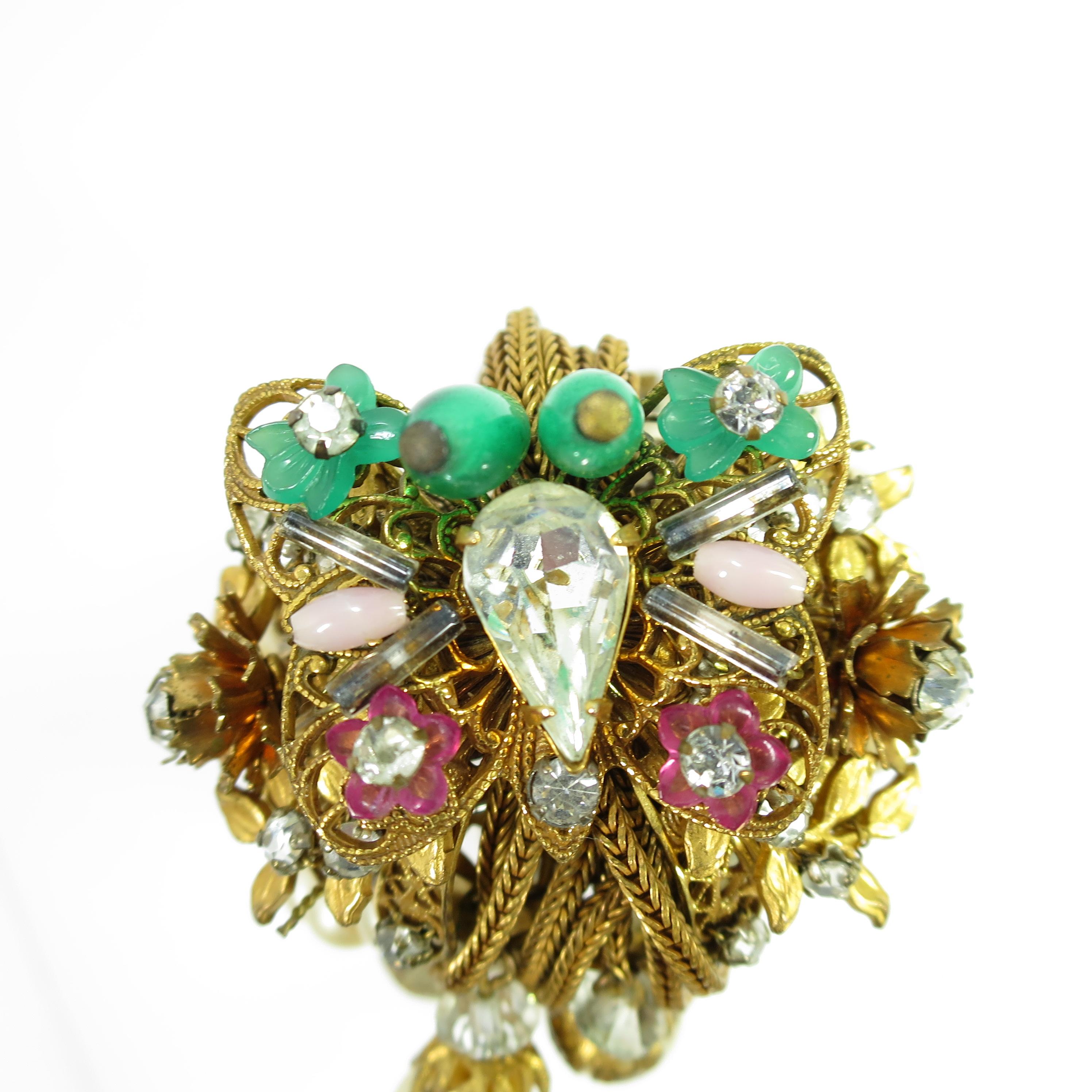 Miriam Haskell Faux Pearl, Crystal, & Art Glass Cuff Bracelet, 1950s For Sale 10