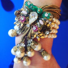 Miriam Haskell Faux Pearl, Crystal, & Art Glass Cuff Bracelet, 1950s