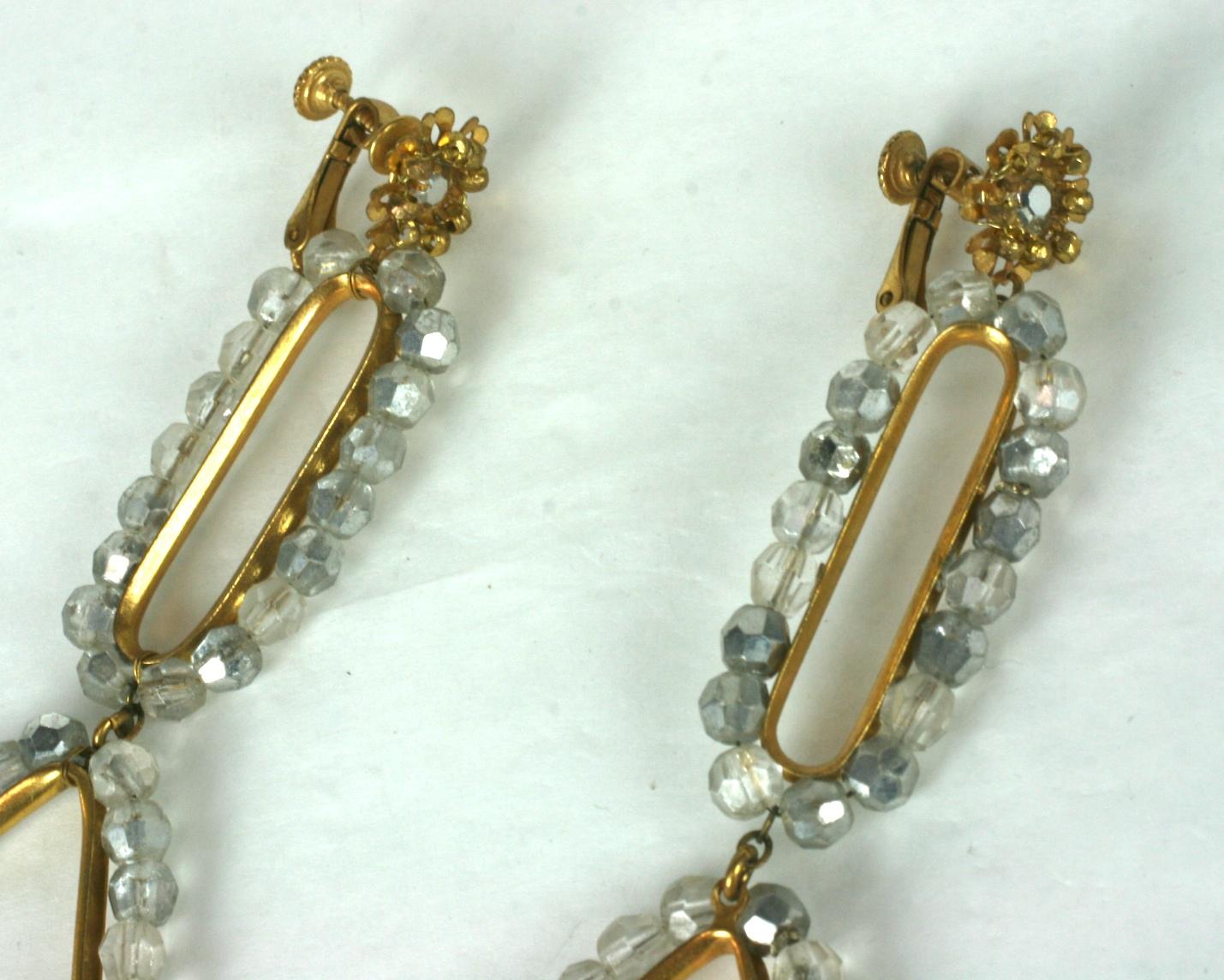 Miriam Haskell Faux Smokey Quartz Long Earclips In Excellent Condition For Sale In New York, NY