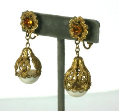 Miriam Haskell Filigree Pearl Drop Earrings