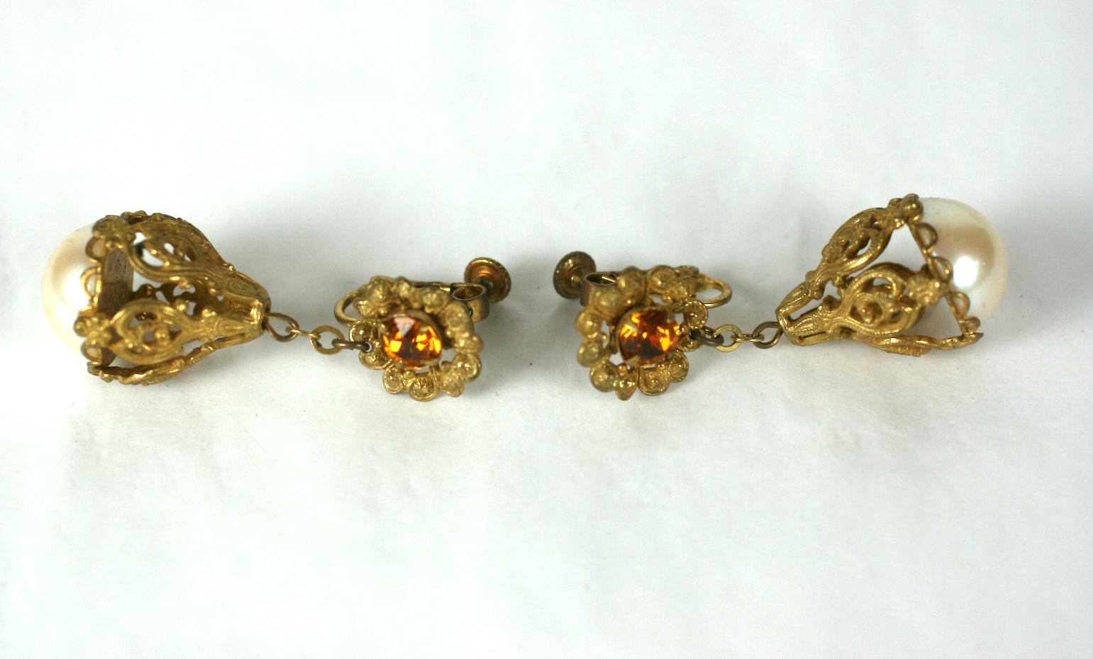 Miriam Haskell Pendientes de gota de perla de filigrana en venta 1