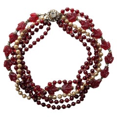 Retro Miriam Haskell Ruby Leaf Necklace, Gripoix Glass