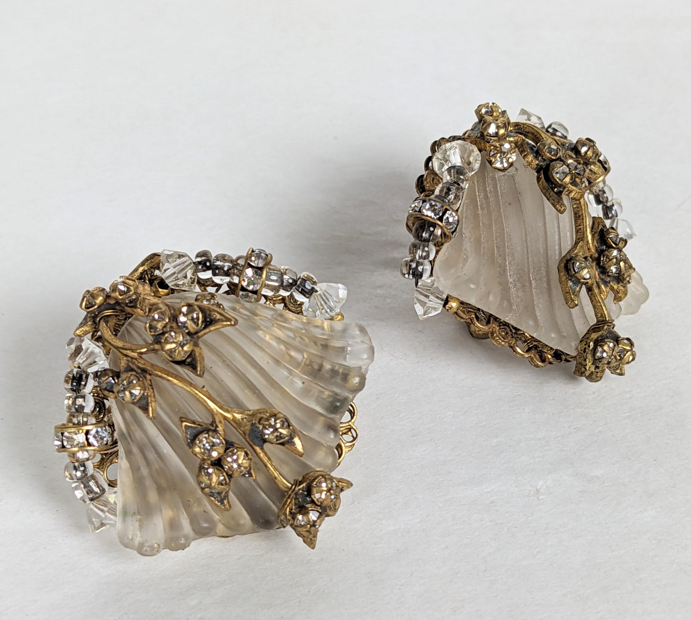 Artisan Miriam Haskell Frosted Crystal and Diamonte Earrings For Sale