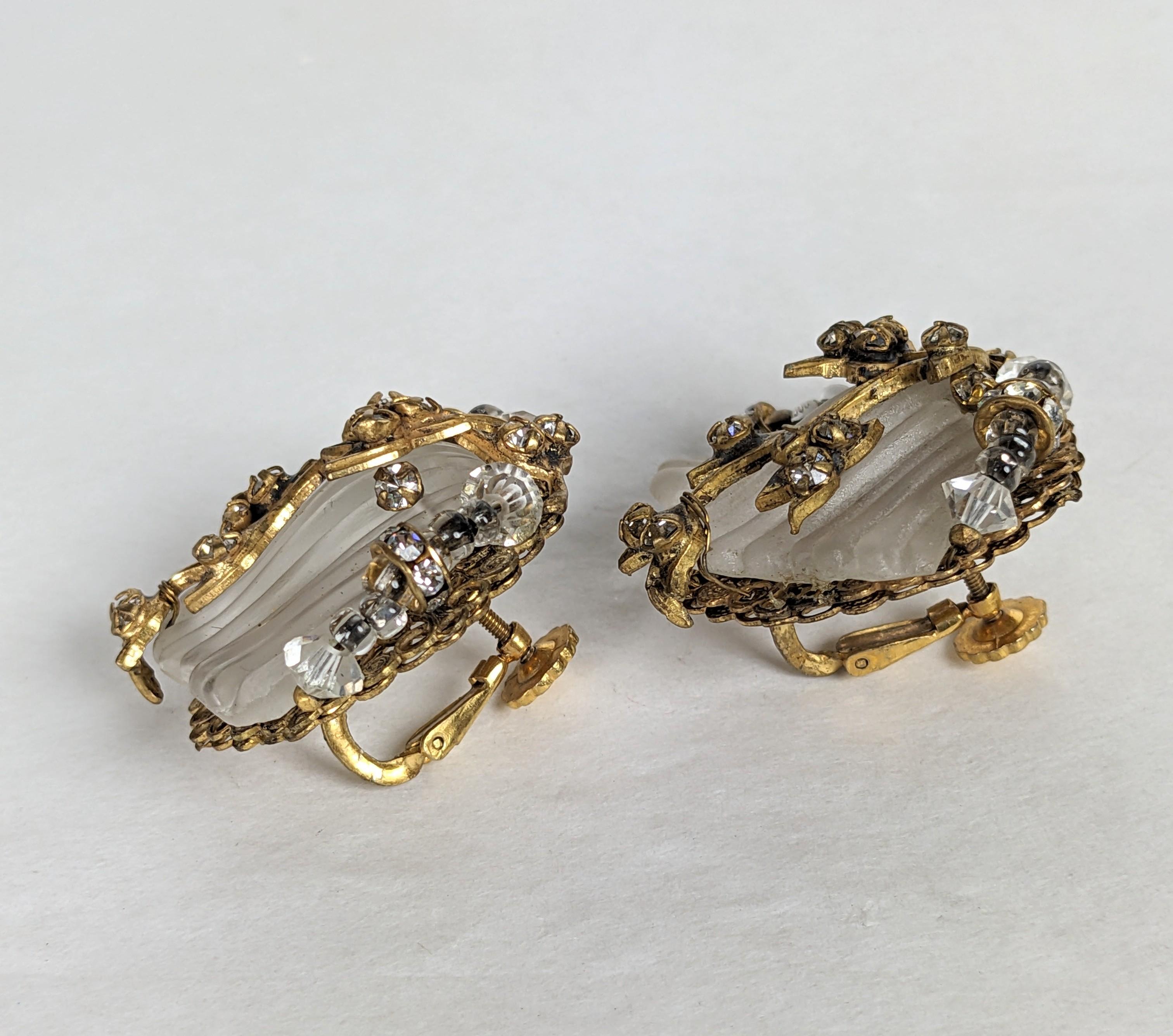 Uncut Miriam Haskell Frosted Crystal and Diamonte Earrings For Sale