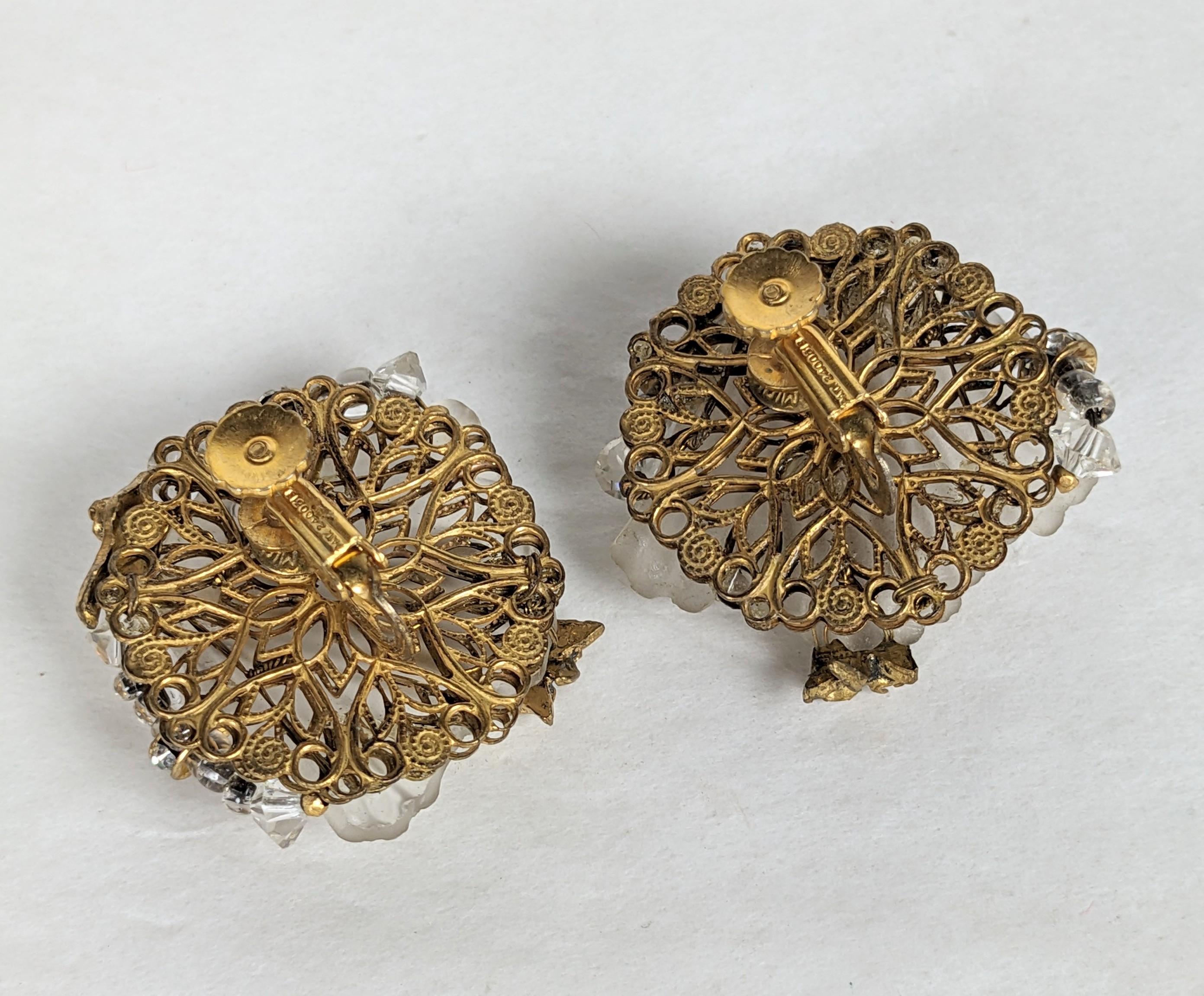 Miriam Haskell Frosted Crystal and Diamonte Earrings In Good Condition For Sale In New York, NY