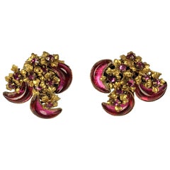 Miriam Haskell Fuschia Moon Crystal Earrings