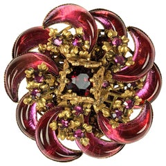 Miriam Haskell Fuschia Moon Spiral Crystal Brooch