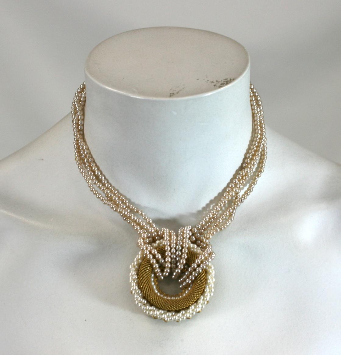 Modern Miriam Haskell Gilt and Pearl Loop Necklace For Sale