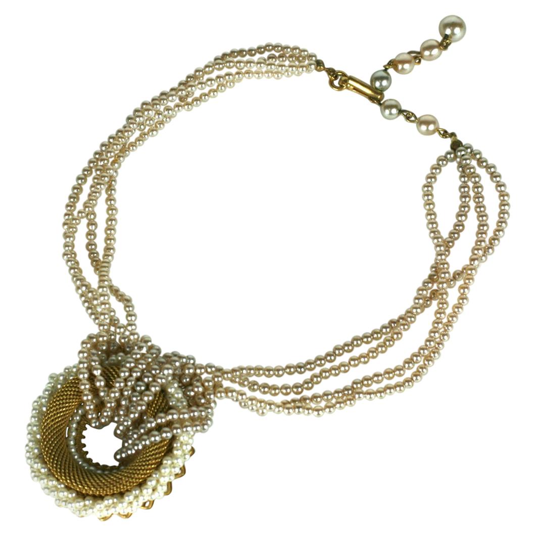 Miriam Haskell Gilt and Pearl Loop Necklace For Sale
