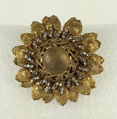 Miriam Haskell Gilt Flower with Rose Montees