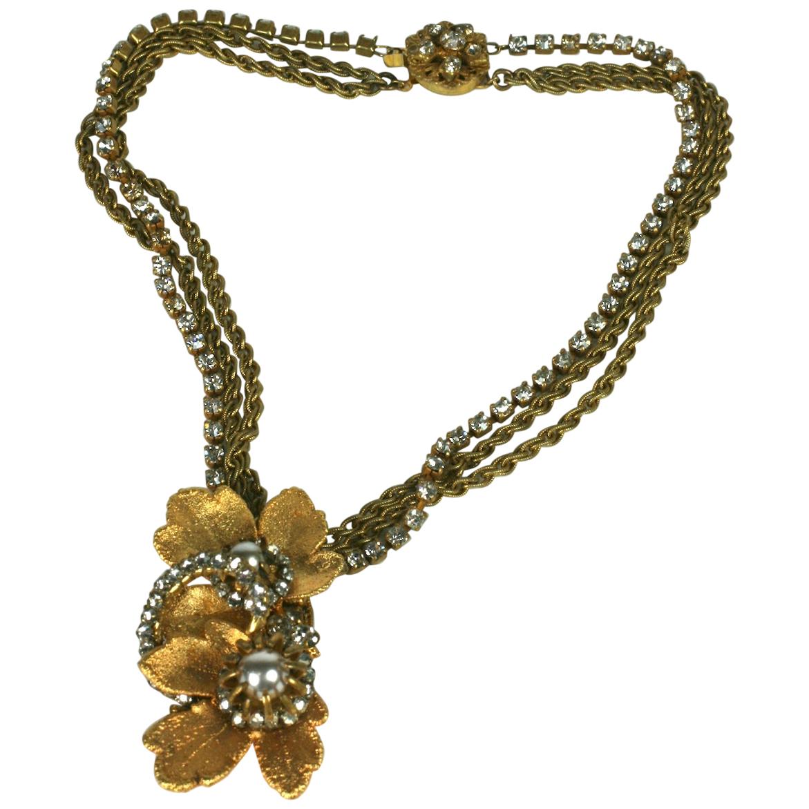 Miriam Haskell Gilt Leaves Pendant Necklace For Sale