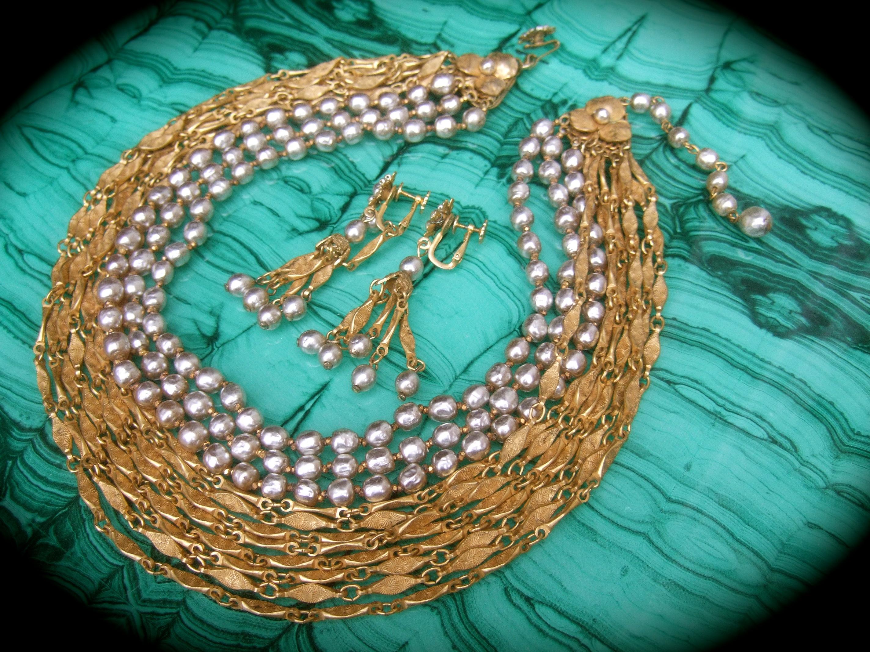 Miriam Haskell Glass Baroque Pearls & Chains Choker Necklace & Earrings  c 1960s 5