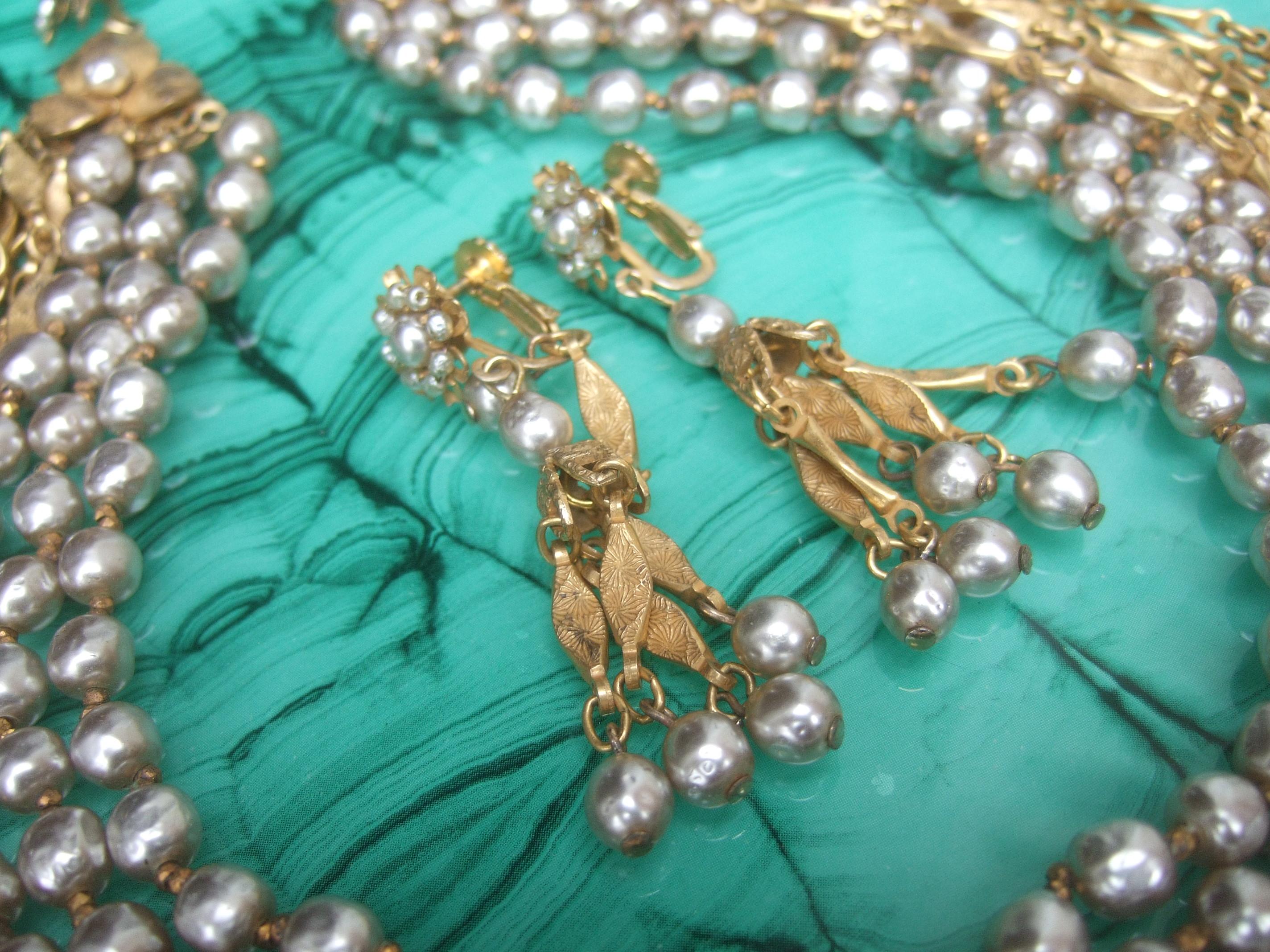 Miriam Haskell Glass Baroque Pearls & Chains Choker Necklace & Earrings  c 1960s 6