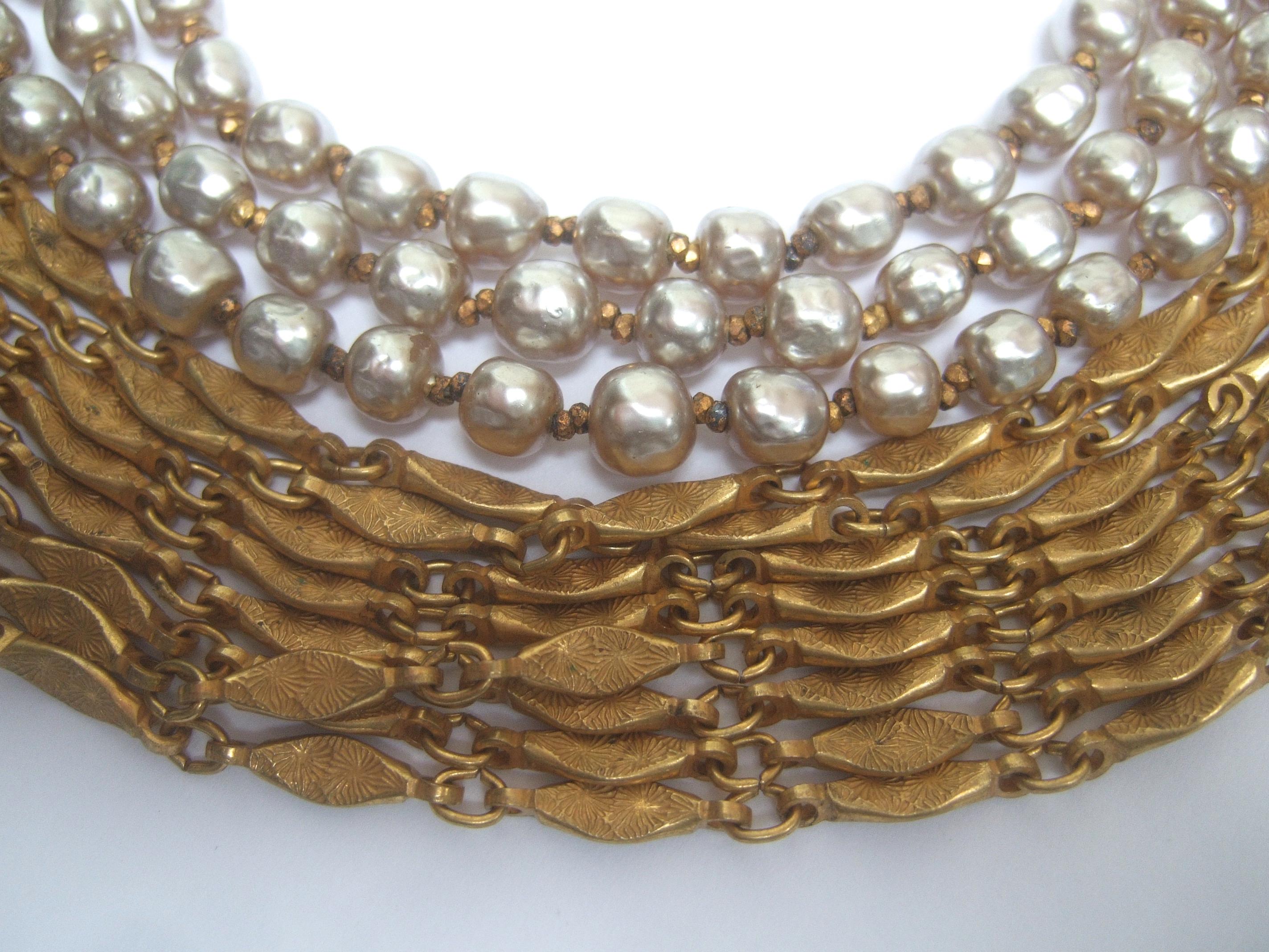 Miriam Haskell Glass Baroque Pearls & Chains Choker Necklace & Earrings  c 1960s 10