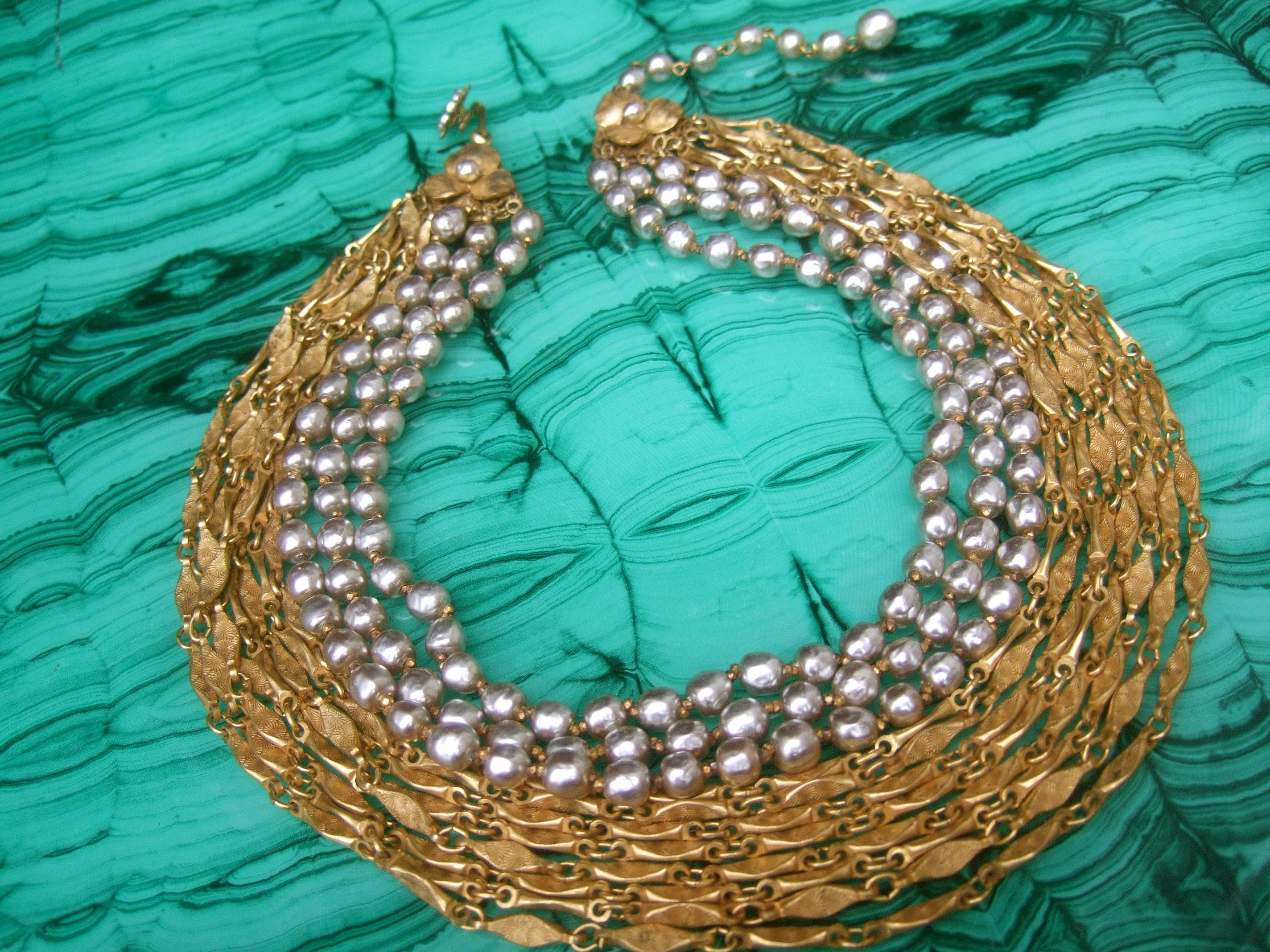 Miriam Haskell Glass Baroque Pearls & Chains Choker Necklace & Earrings  c 1960s 11