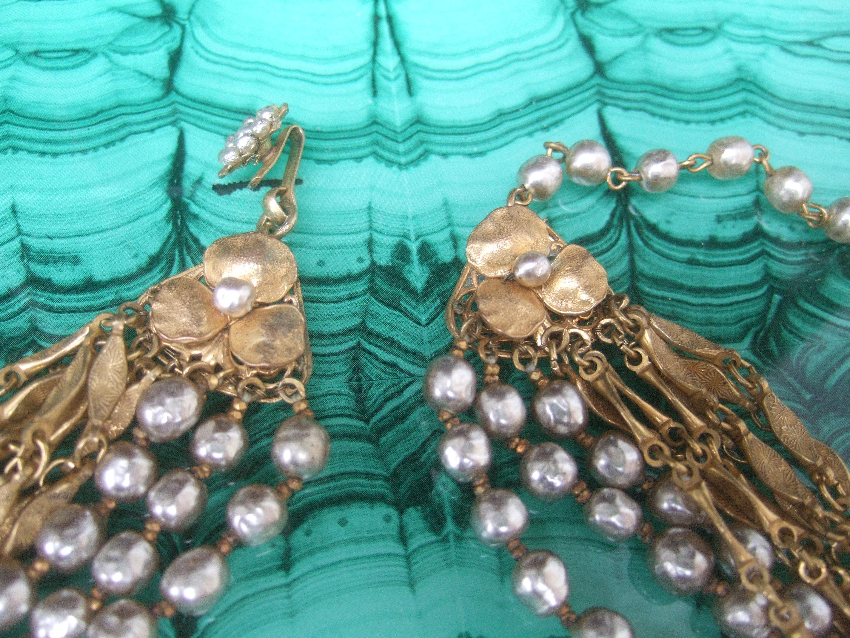 Miriam Haskell Glass Baroque Pearls & Chains Choker Necklace & Earrings  c 1960s 12