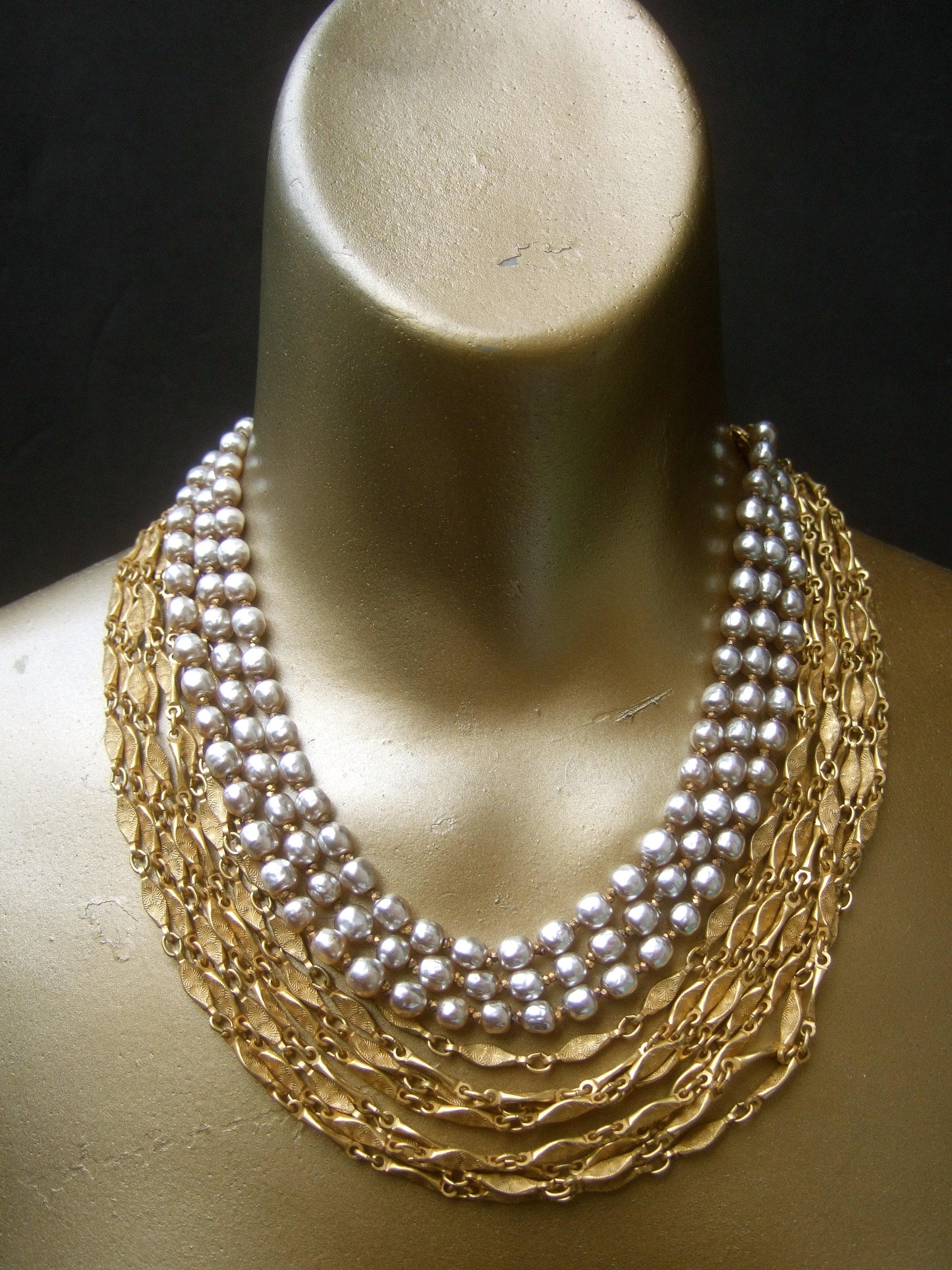 Miriam Haskell Glass Baroque Pearls & Chains Choker Necklace & Earrings  c 1960s In Good Condition In University City, MO