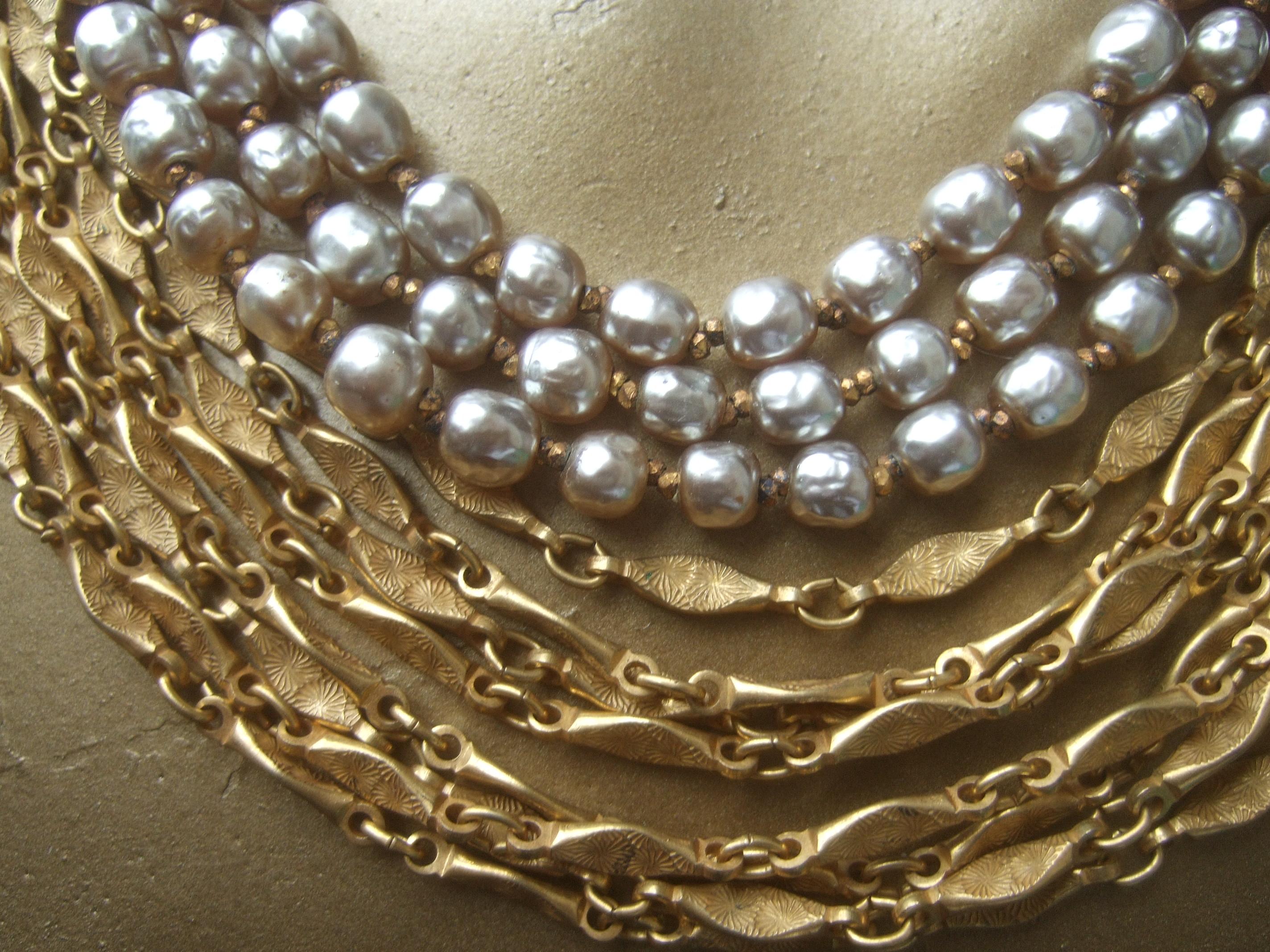 Women's Miriam Haskell Glass Baroque Pearls & Chains Choker Necklace & Earrings  c 1960s