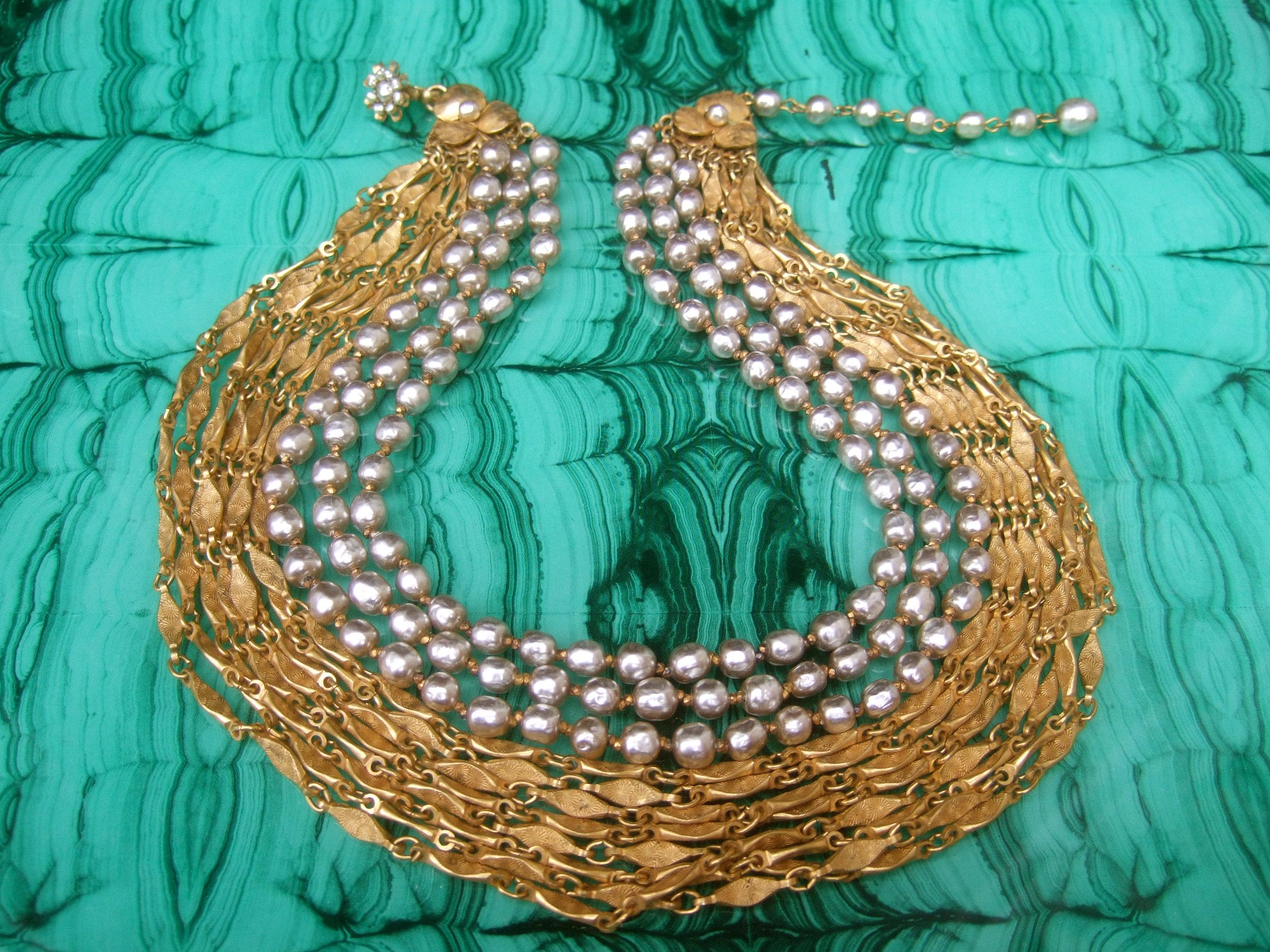Miriam Haskell Glass Baroque Pearls & Chains Choker Necklace & Earrings  c 1960s 1