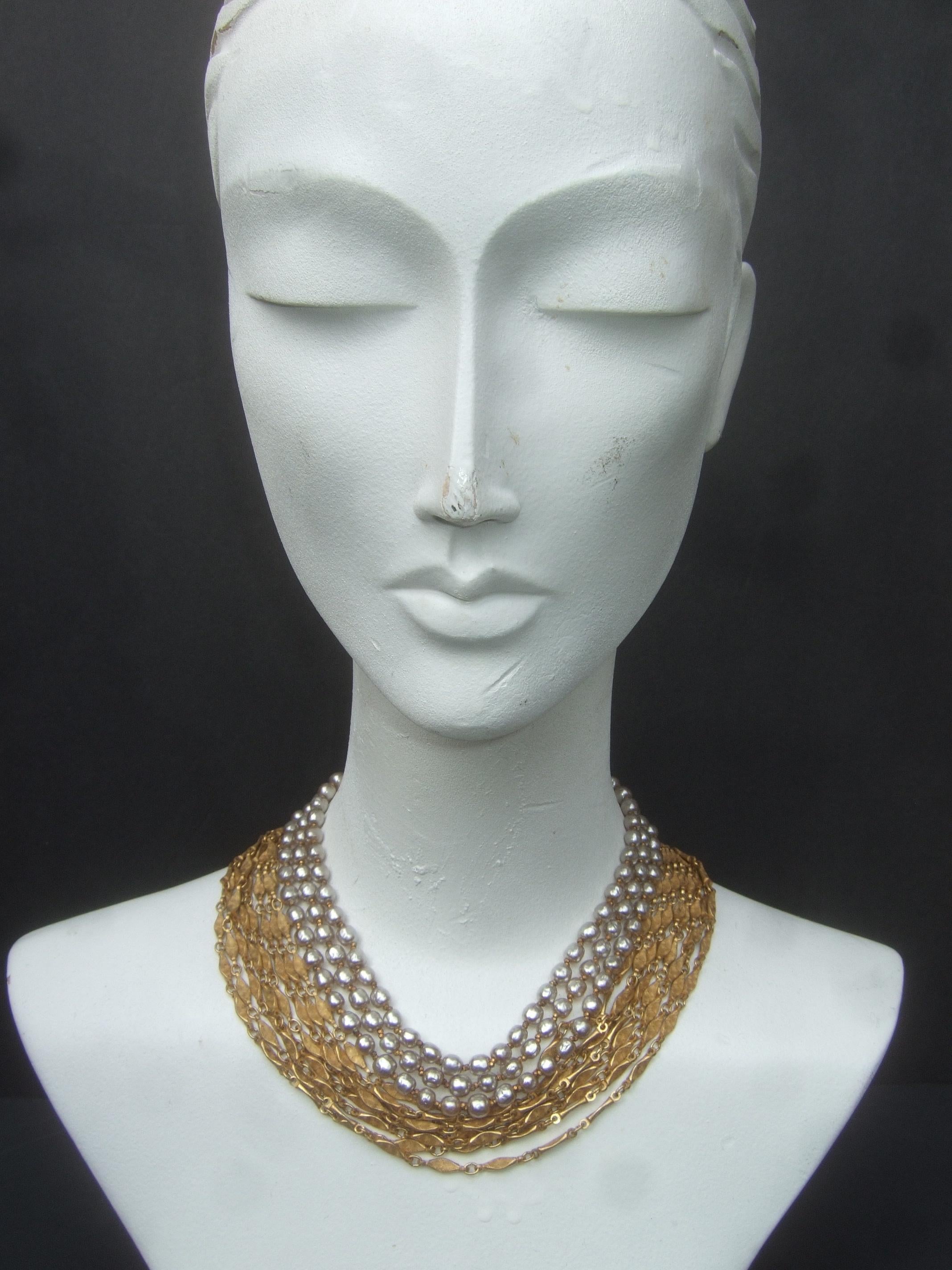 Miriam Haskell Glass Baroque Pearls & Chains Choker Necklace & Earrings  c 1960s 2