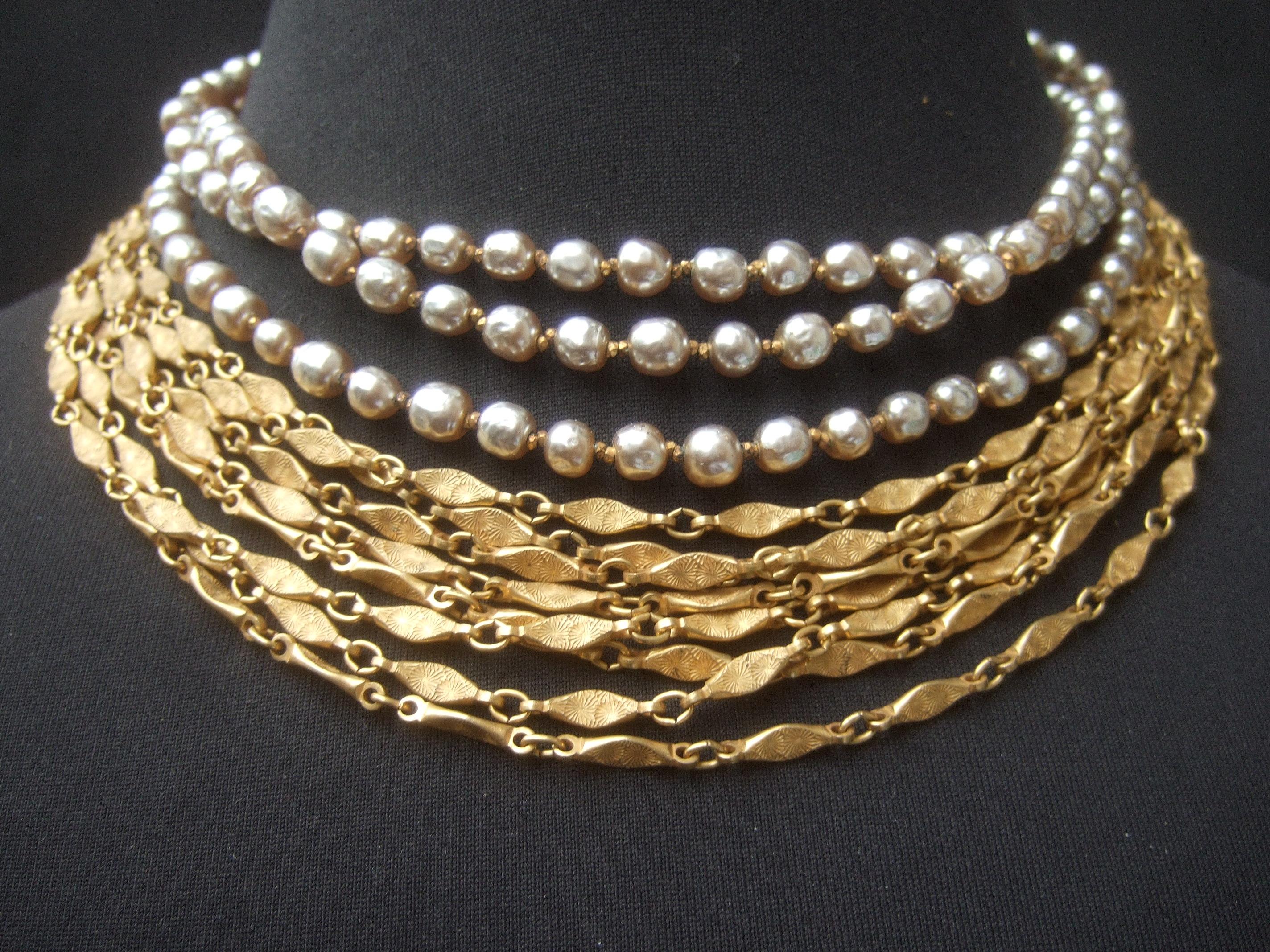 Miriam Haskell Glass Baroque Pearls & Chains Choker Necklace & Earrings  c 1960s 3