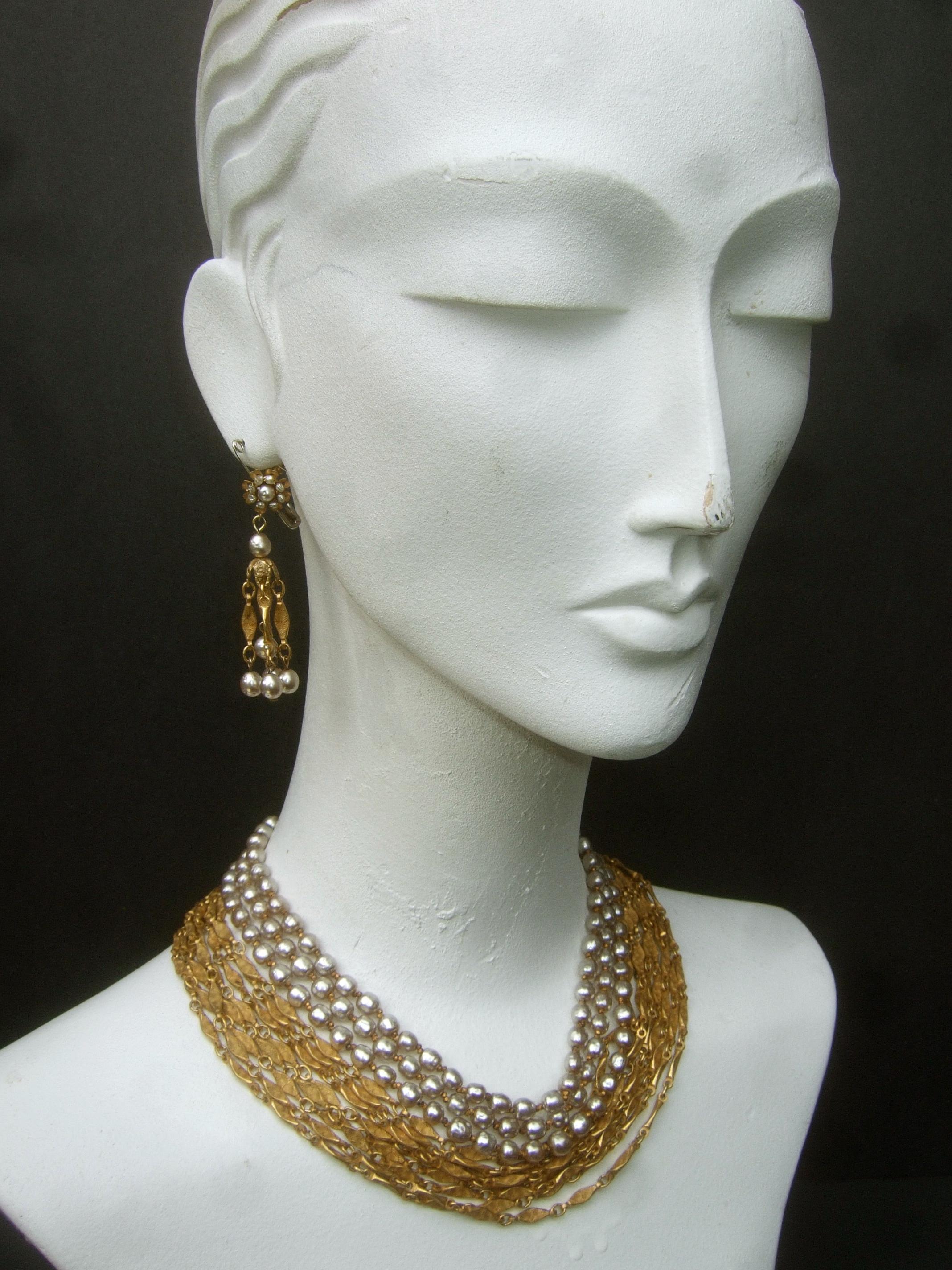 Miriam Haskell Glass Baroque Pearls & Chains Choker Necklace & Earrings  c 1960s 4