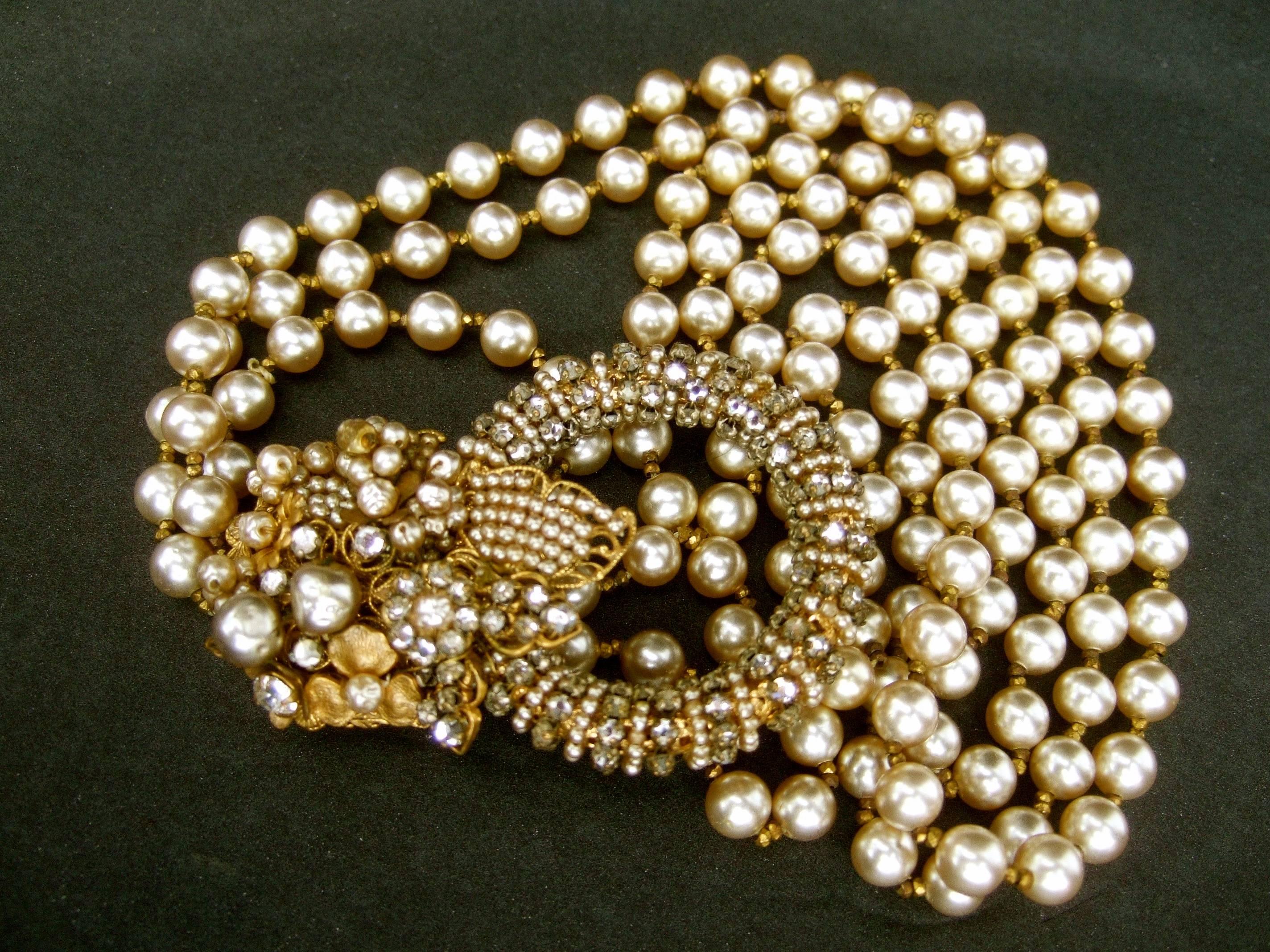 Miriam Haskell Glass Pearl Choker Necklace circa 1950s 7