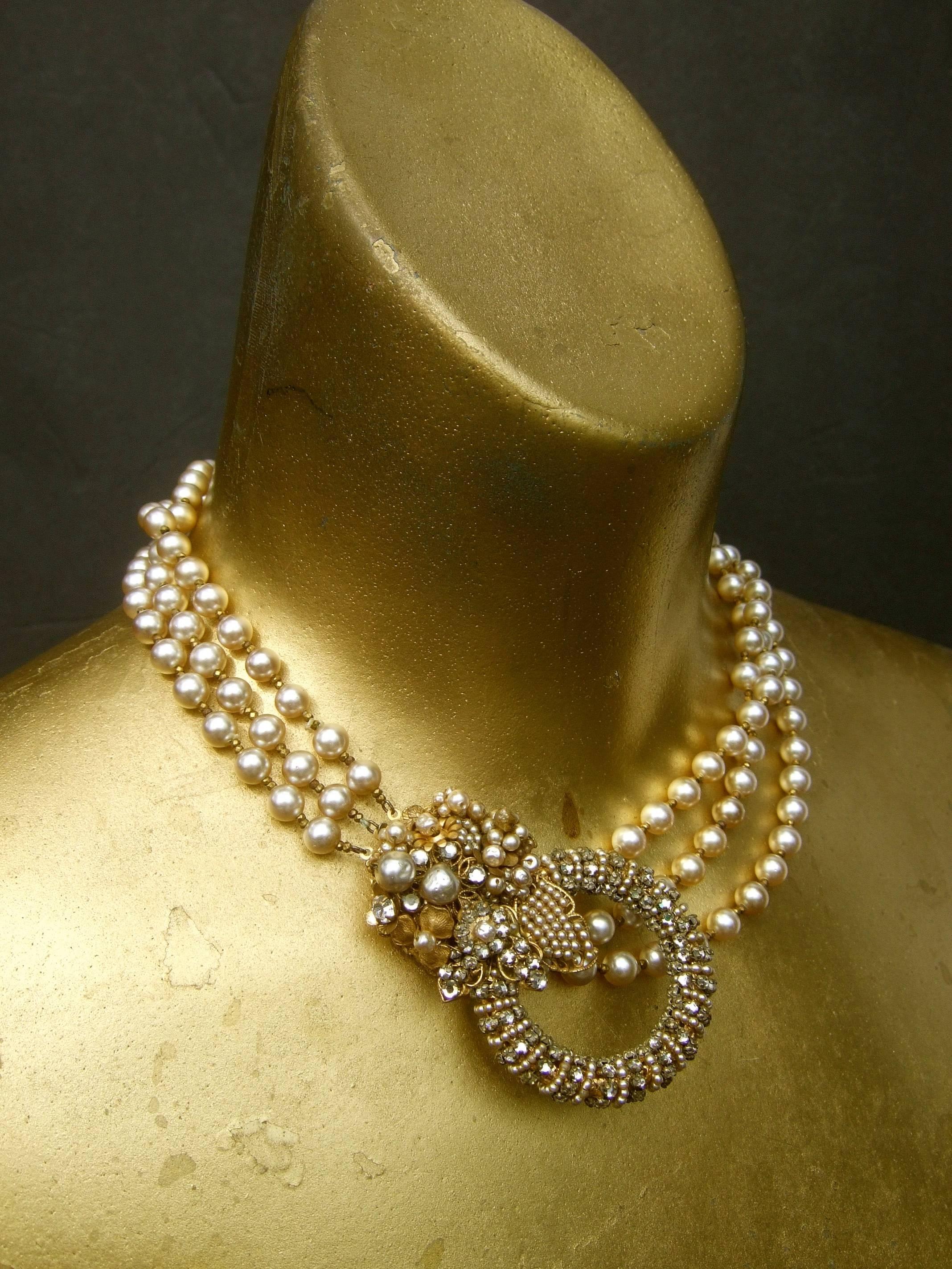 Miriam Haskell Glass Pearl Choker Necklace circa 1950s 8
