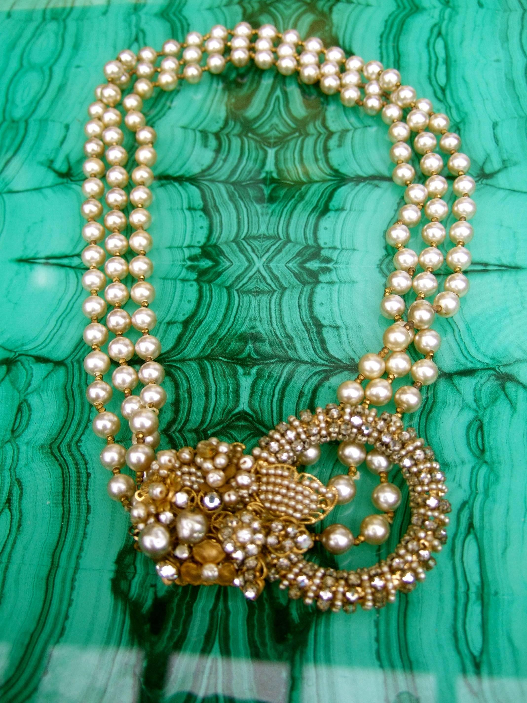 Miriam Haskell Glass Pearl Choker Necklace circa 1950s 11