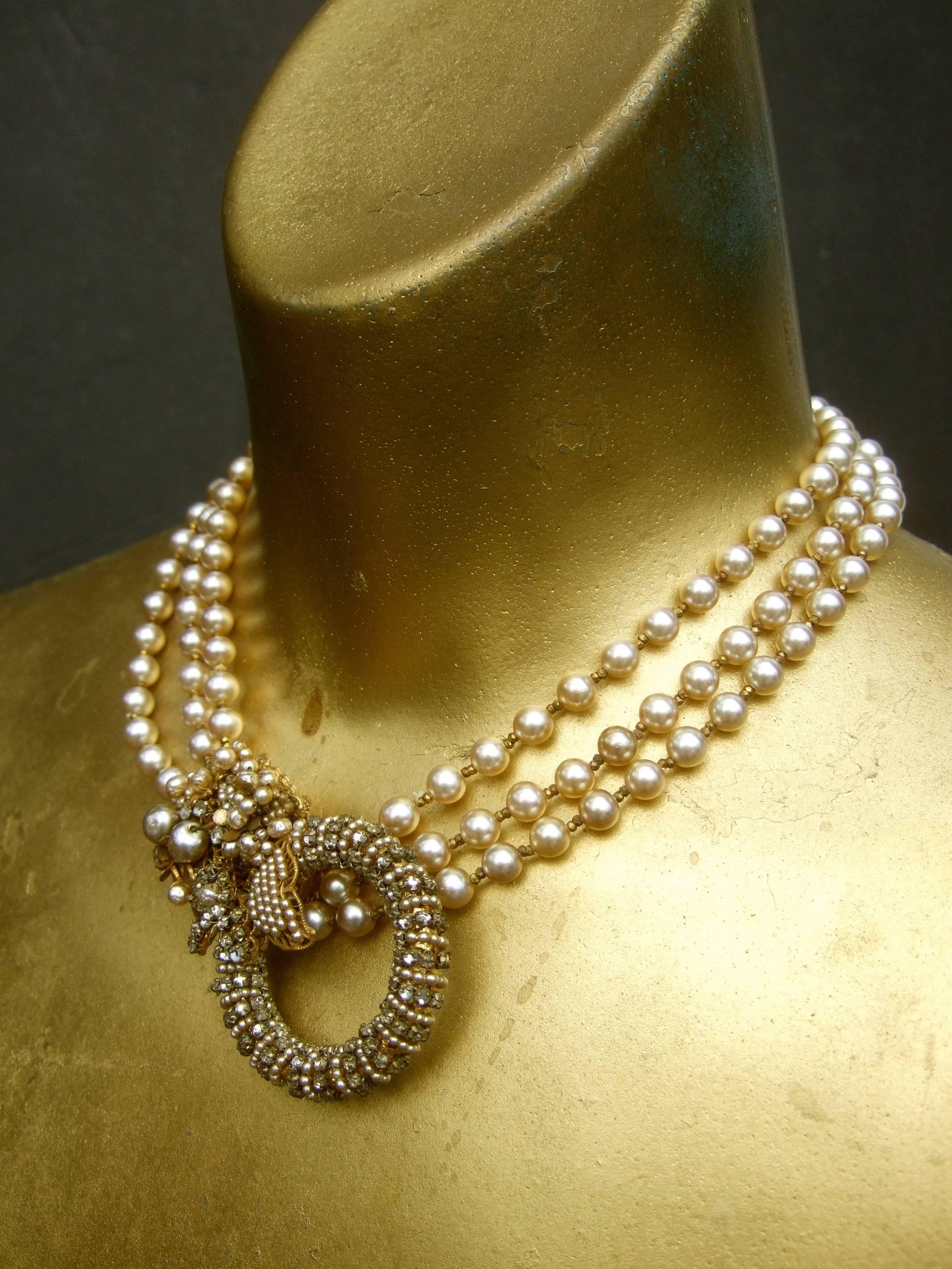 Miriam Haskell Glass Pearl Choker Necklace circa 1950s 12
