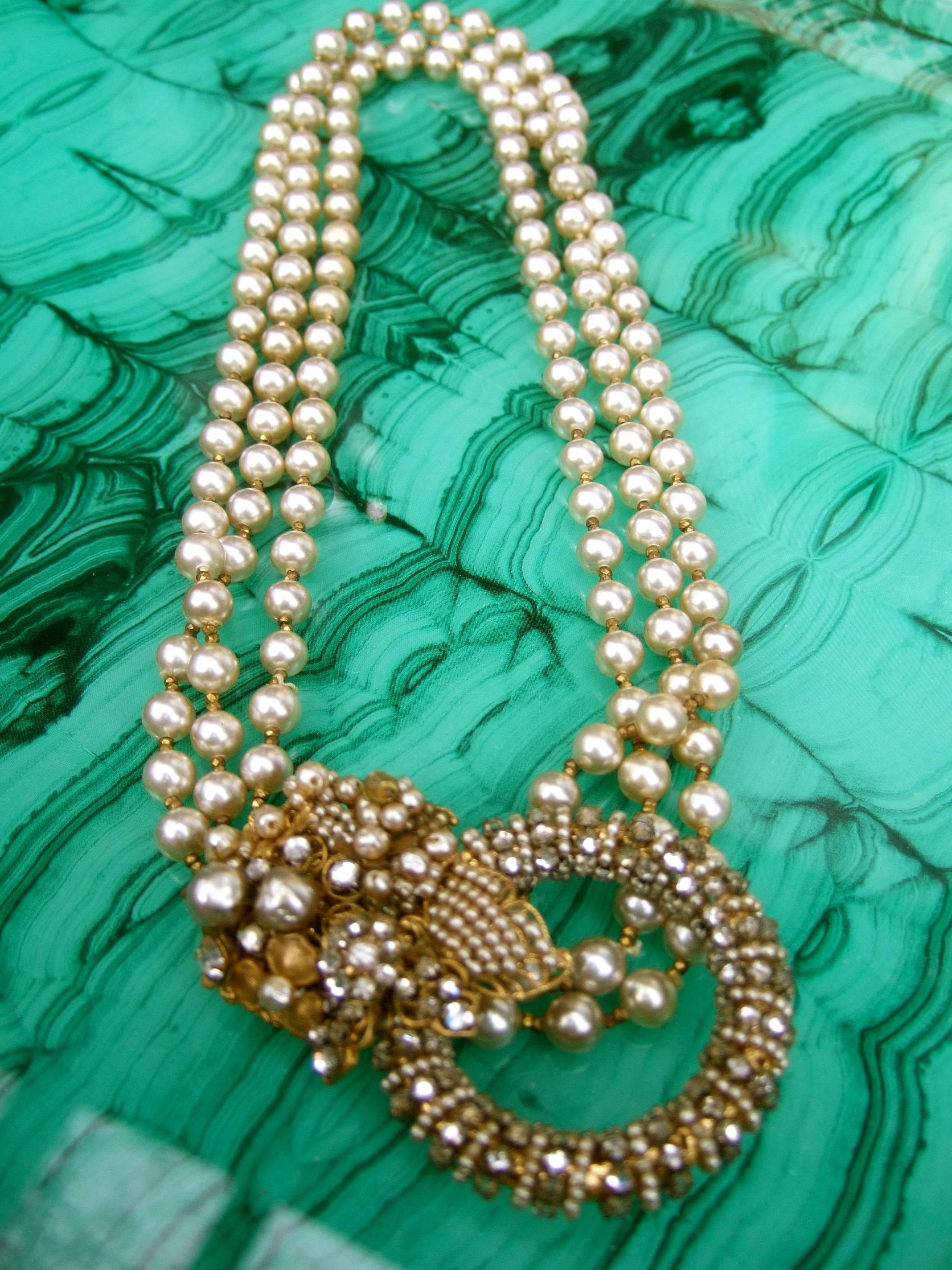 Baroque Miriam Haskell Glass Pearl Choker Necklace circa 1950s