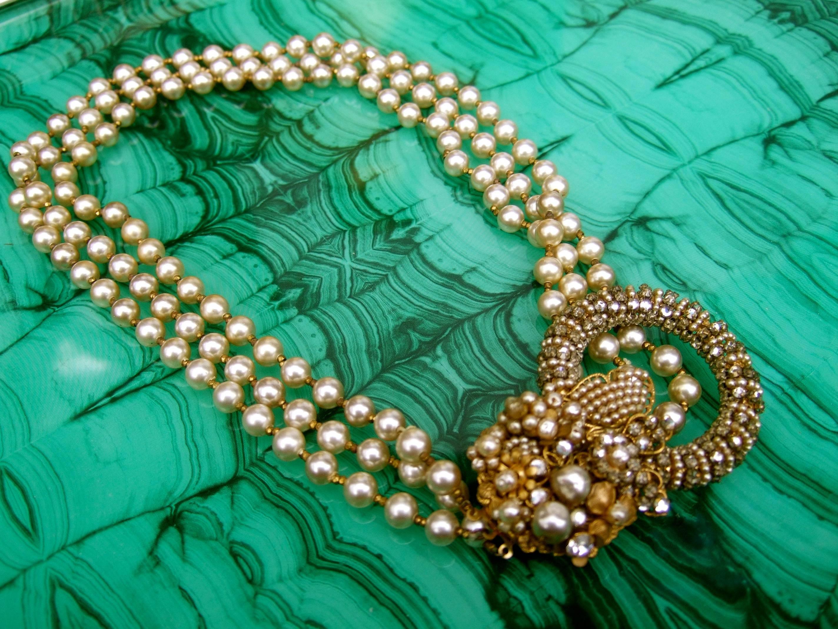 Miriam Haskell Glass Pearl Choker Necklace circa 1950s 1