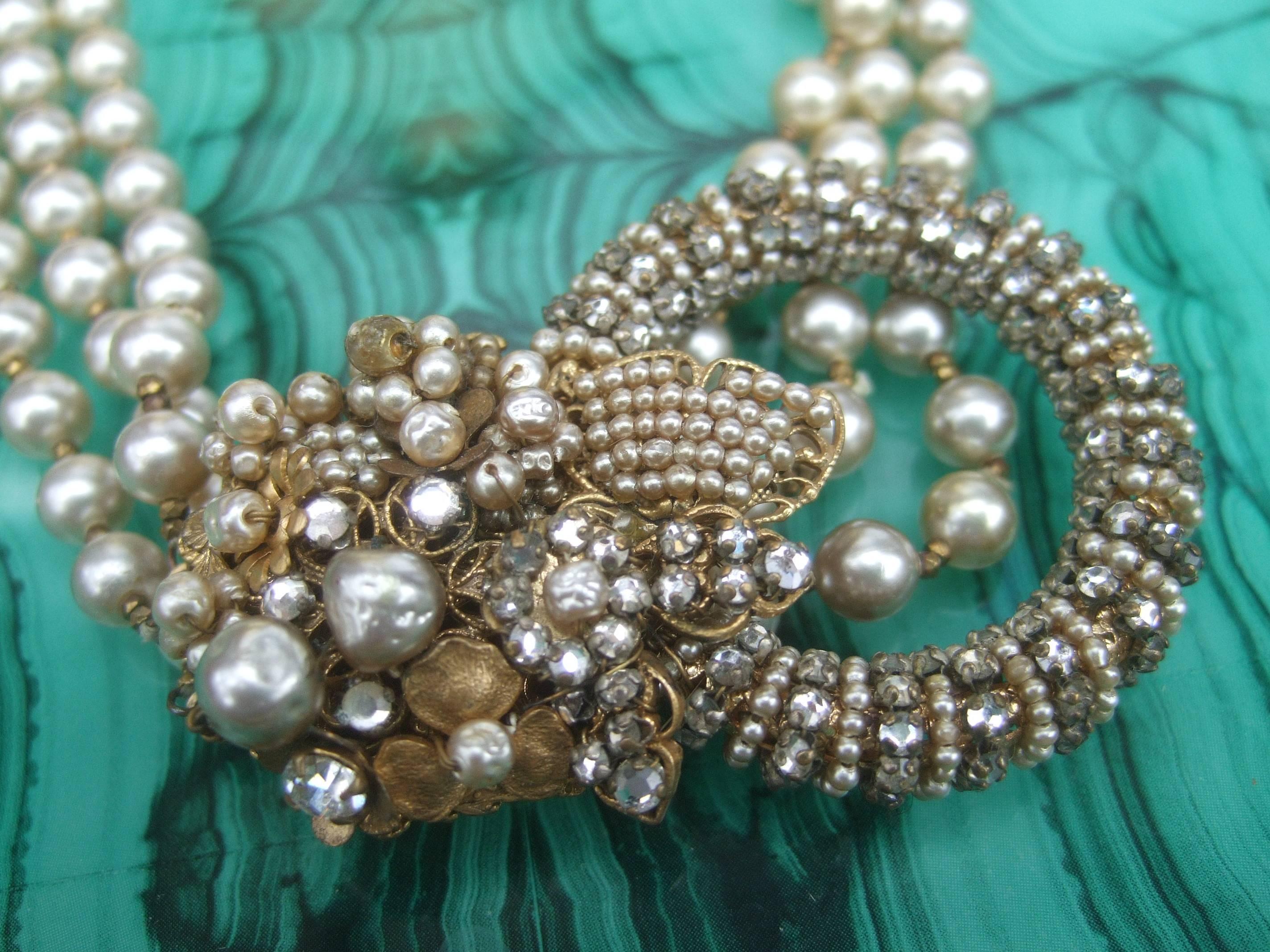 Miriam Haskell Glass Pearl Choker Necklace circa 1950s 3