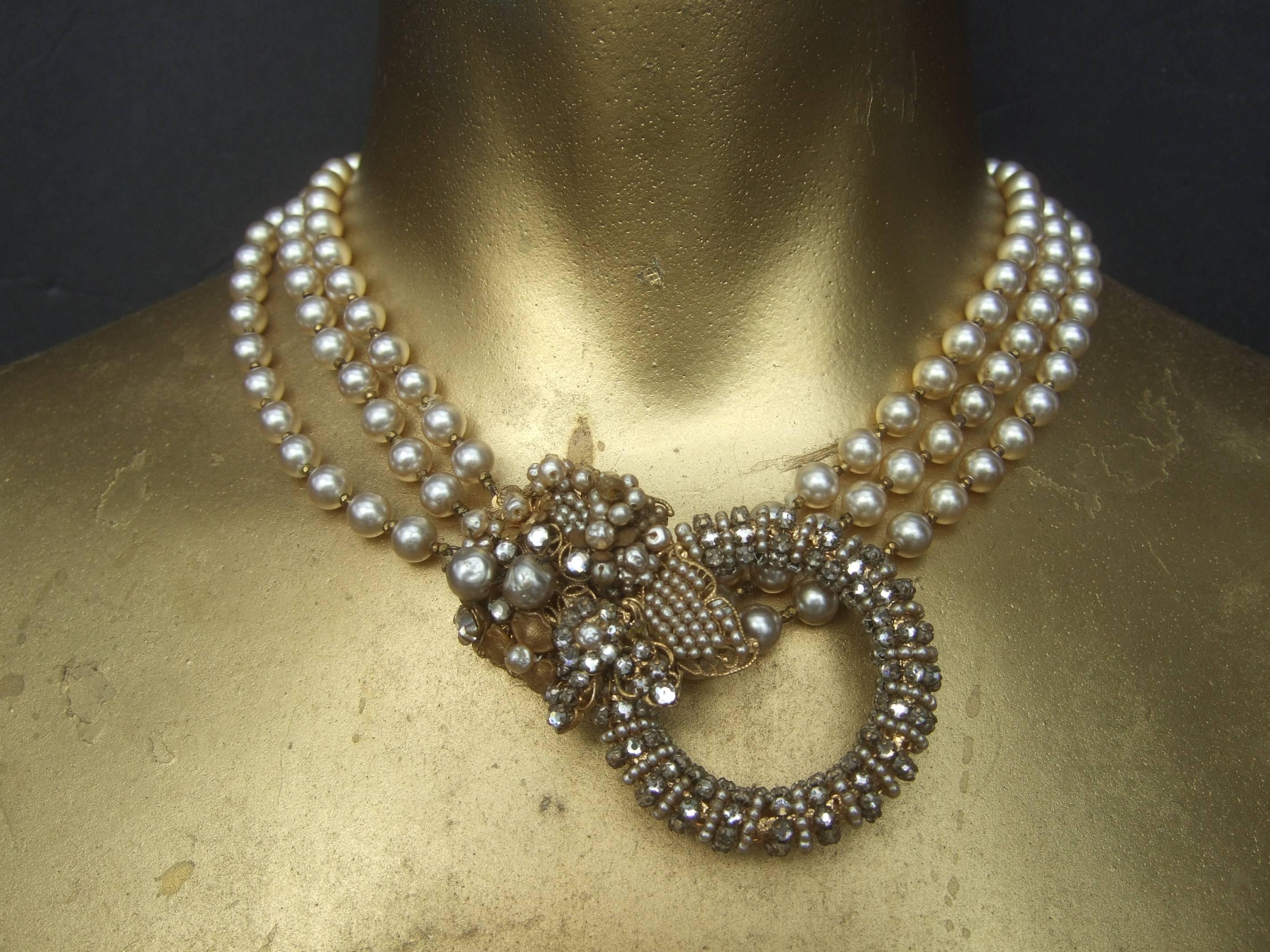 Miriam Haskell Glass Pearl Choker Necklace circa 1950s 4